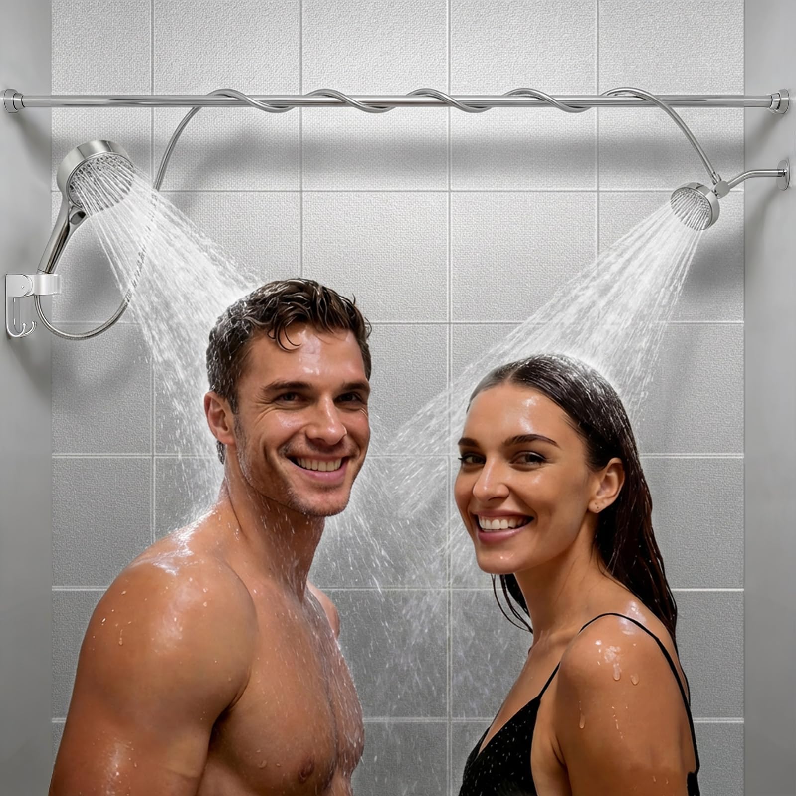 Cabezal de ducha doble con mano para parejas: cabezales de ducha dobles de alta presión para dos personas, sistema de dos cabezales de ducha ajustables con 3 ajustes de flujo para baño de 2