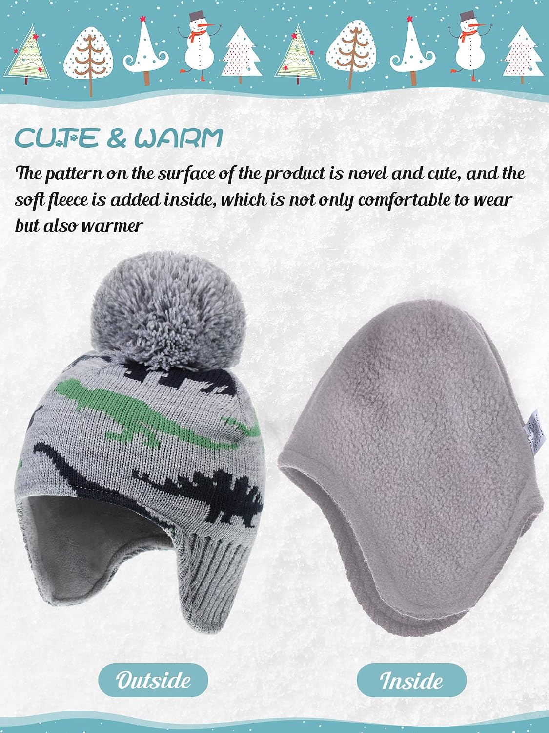 Baby Boy Hat Scarf Mittens Set Winter Warm Hat Knitted Beanie Gloves Toddler Fleece Mittens Earflaps