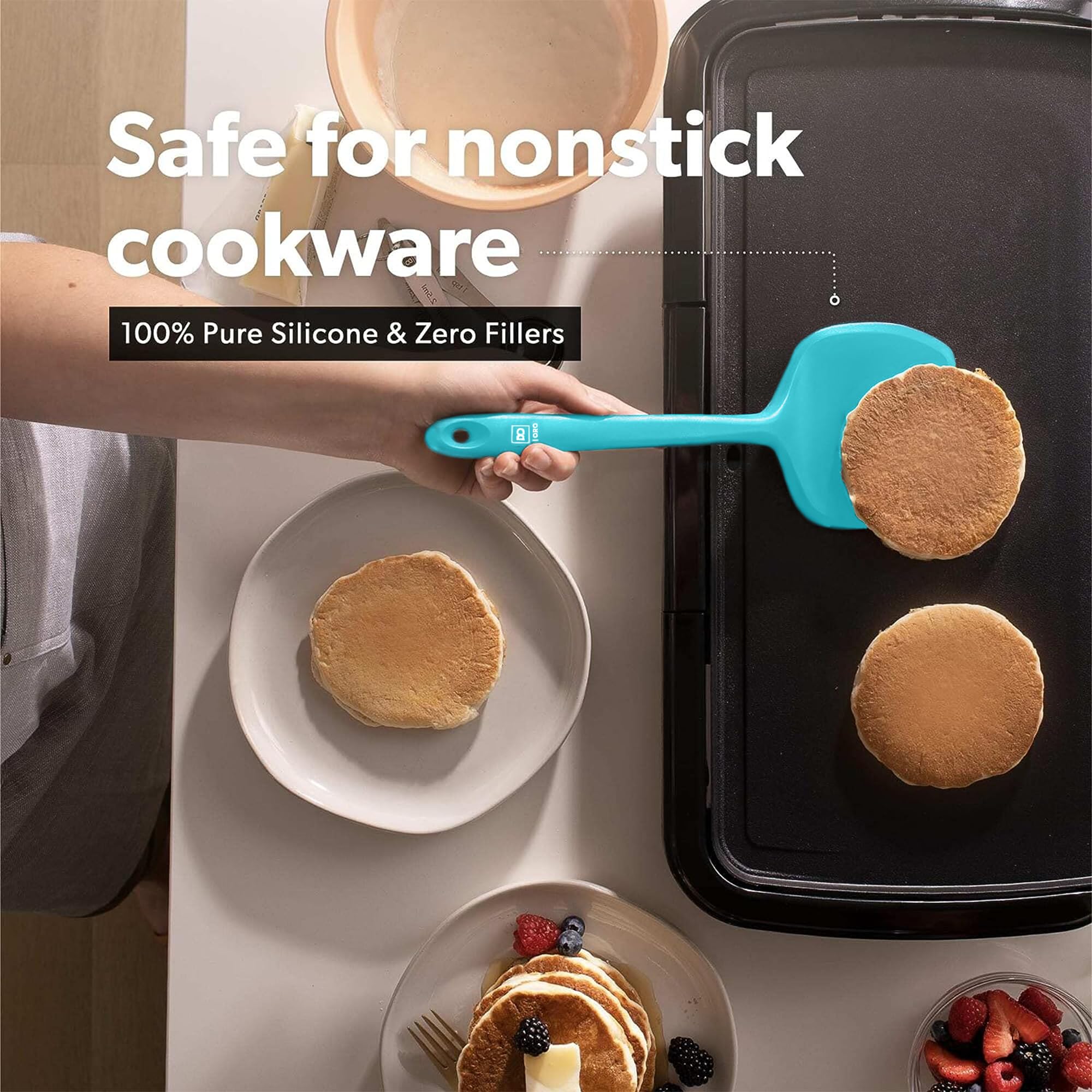 DI ORO Pfannenwender-Set aus Silikon, Küchenspatel für antihaftbeschichtetes Kochgeschirr, Kochutensilien zum Wenden von Eiern und Pfannkuchen, hitzebeständig, BPA-frei, spülmaschinenfest, 4 Stück,