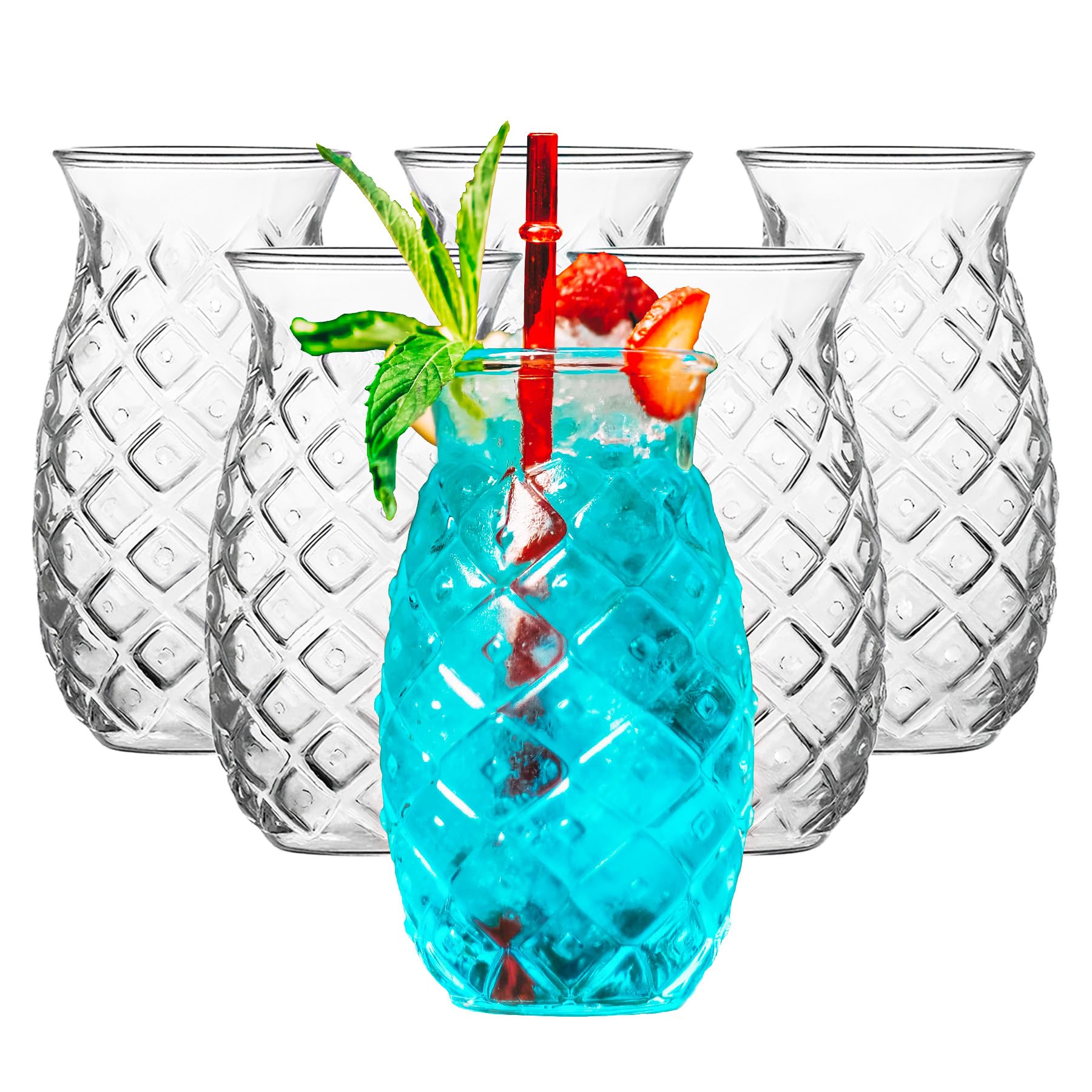 Vaso de piña – Vasos Tiki para cócteles – Vasos de piña Colada Huracán para decoración de bar, juego de 6 – Bebida mixta al aire libre, té helado, copa de vino, Hawaii Tropical Barware 481.9 g