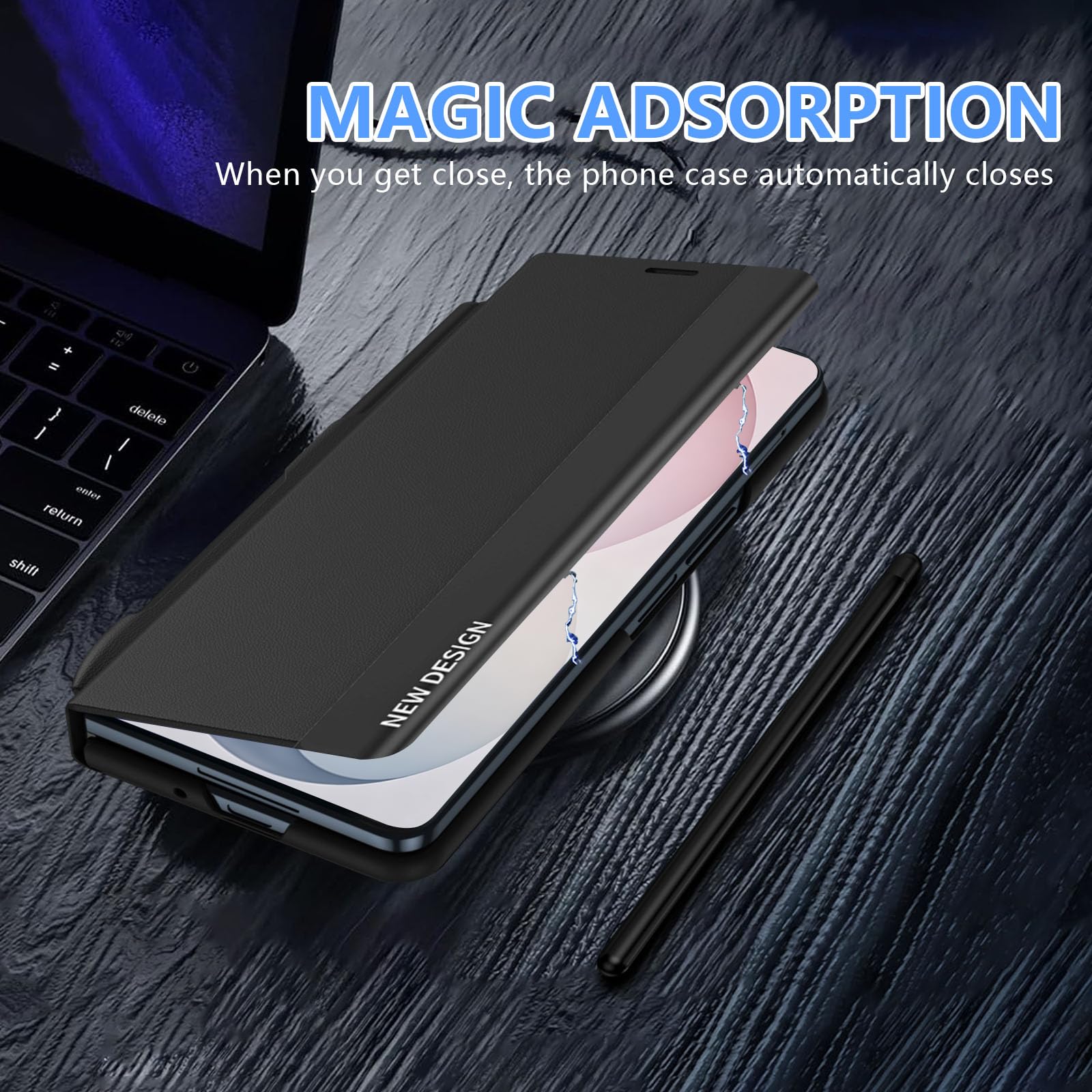 Custodia per Samsung Galaxy Z Fold 8 Ultra, con penna, colore nero | Custodia a libro Z Fold 8 Ultra con supporto, in pelle elettropieghevole, pieghevole a 360°, antiurto e antigraffio