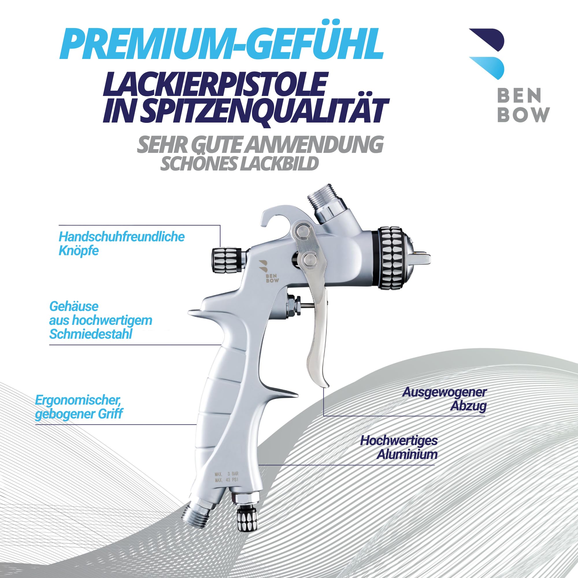 BenBow Lackierpistole PK60 HVLP MINI 1,2 mm Düse + 100 ml Fließbecher – ideal für Autolackierung, Heimwerker, DIY-Projekte – hochwertige Sprühqualität – Druckluft-Spritzpistole