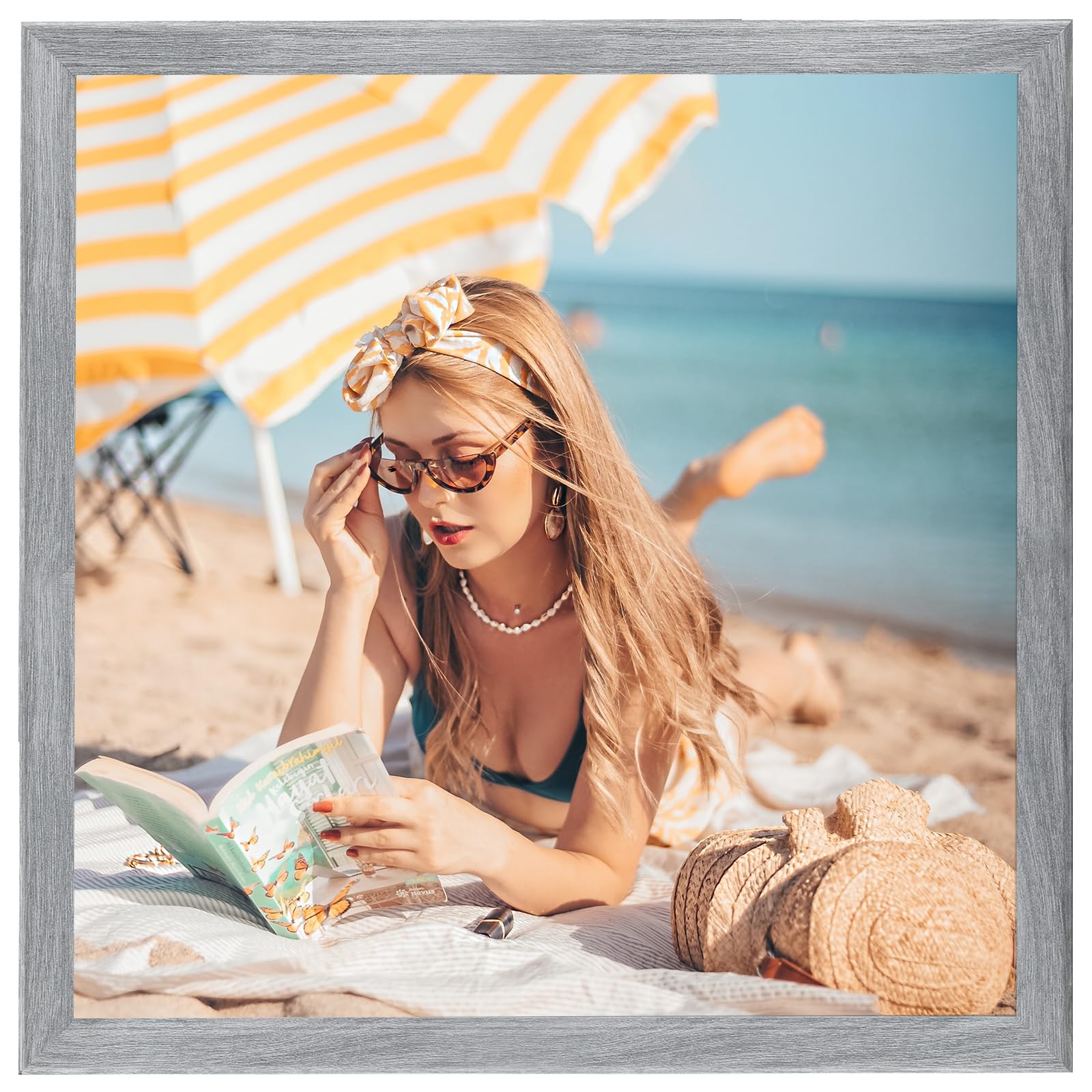 12x12 Wood Frame Gray, Rustic Natural Grey Wooden 12x12in Poster Picture Frame, Distressed 12 x 12inch Woodgrain Gallery Photo Frame with HD Plexiglass, Horizontal Vertical Wall Mounting Display 1pcs