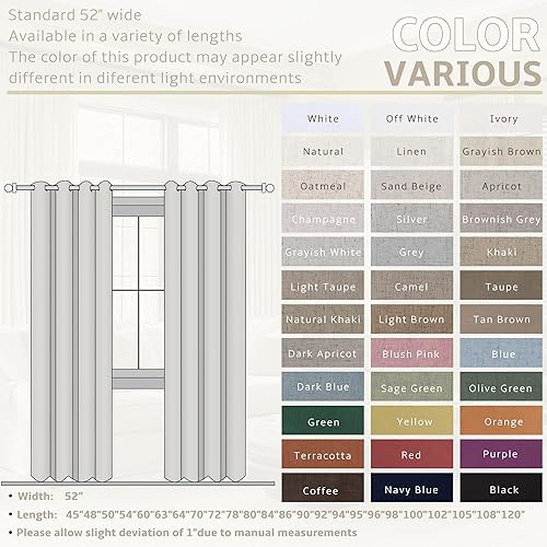 Miniatura 9 de Ivory Linen Blackout Curtains 84 Length 2 Panels Set for Living Room Bedroom, 100% Black Out Thermal Insulated Linen Drapes, Room Darkening Grommet