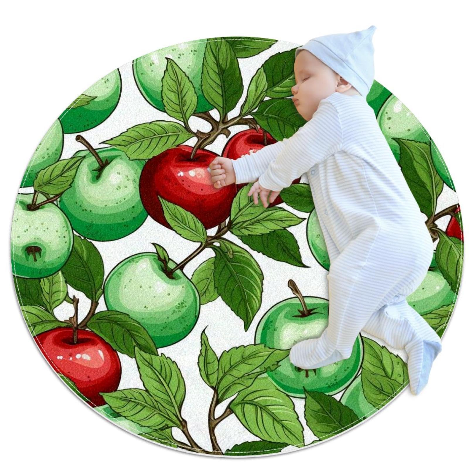 Tapis de salle de bain rond pommes vert et rouge motif fruits diamètre 1m
