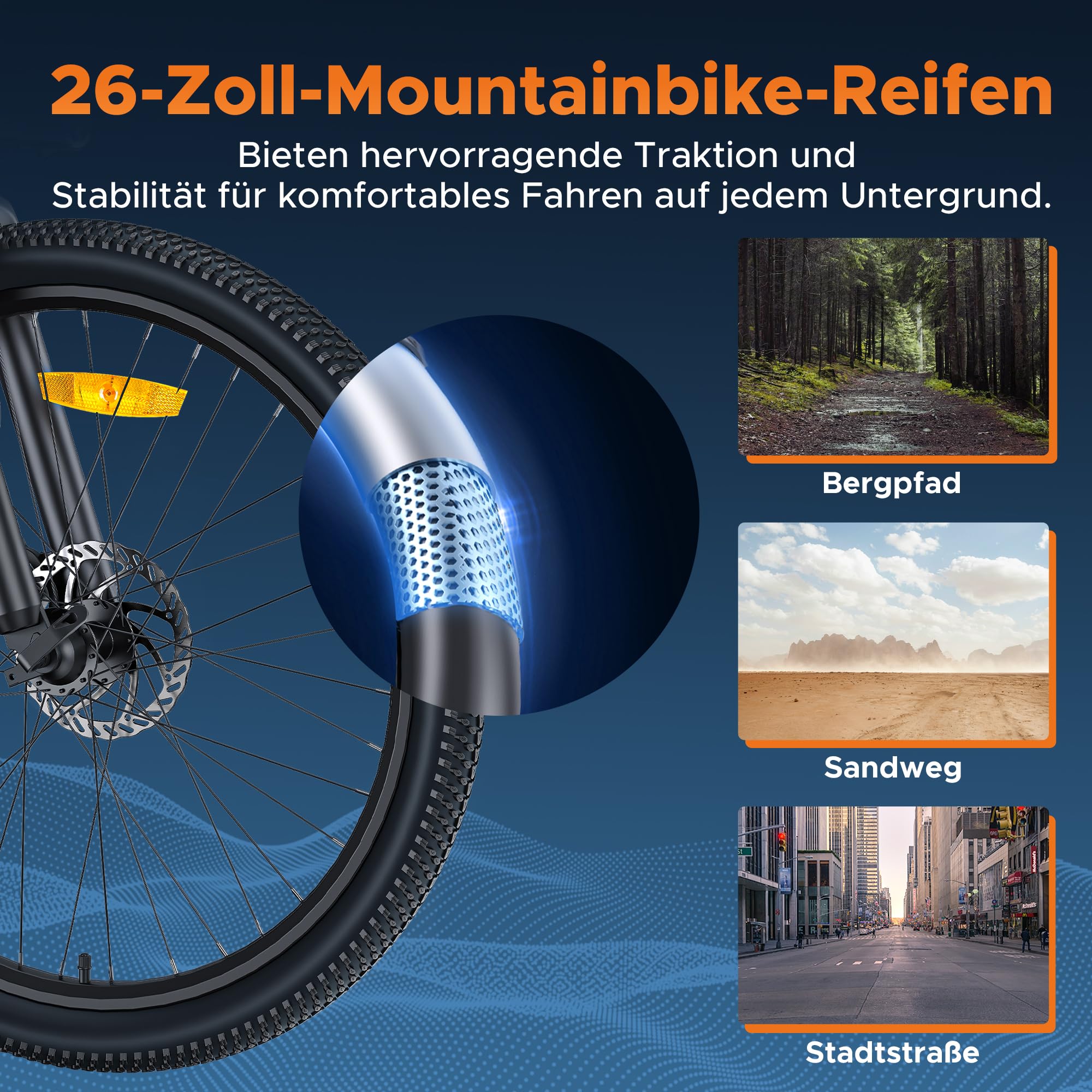 MileTrail1 26" Elektrofahrrad Für Erwachsene mit Drehmomentsensor und Hydraulischen Bremsen, 100KM Reichweite, 36V 13AH Herausnehmbare Batterie, Speed 25KM/H, Mountain E-Bike (Mit Monitor, Blau)