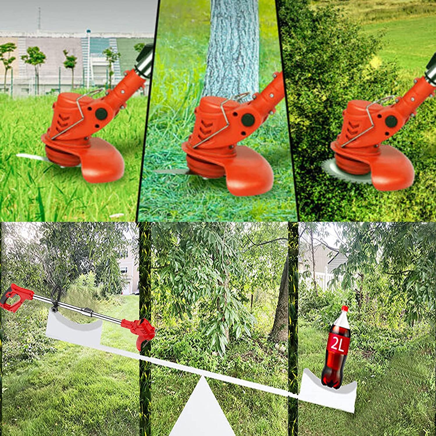 Coupe Bordure sans Fil avec Batterie Debroussailleuse Electrique sans Fil avec 2 pièces Batterie et 3 Types de Lames, pour la Coupe de Jardin, Pelouses et Terres Agricoles