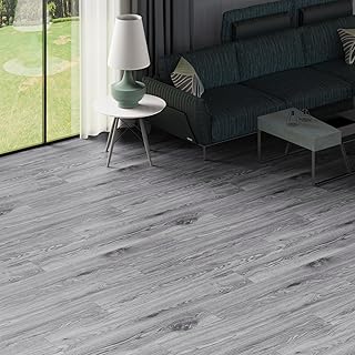 Vinyl Flooring - Lino Flooring with Washed Grey Effect, 2.0mm 36pcs Waterproof, for Kitchen Living Room (54Sq.Ft, Washed Grey)