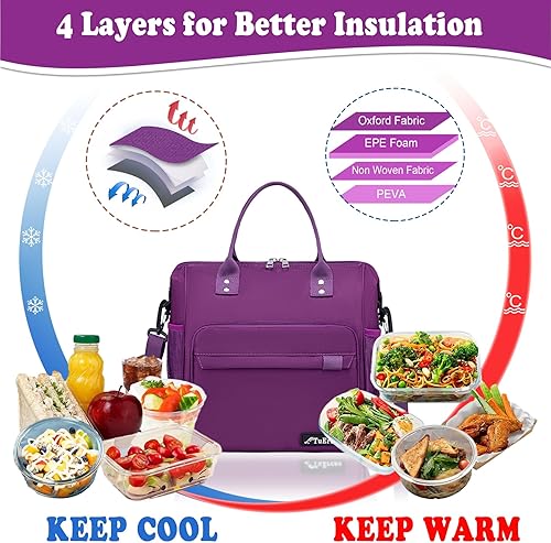 Miniatura 4 de Lonchera morada para mujer, bolsa de almuerzo aislada para cajas Bento, aperitivos y alimentos, bolsa de almuerzo para mujer para madre, madre,