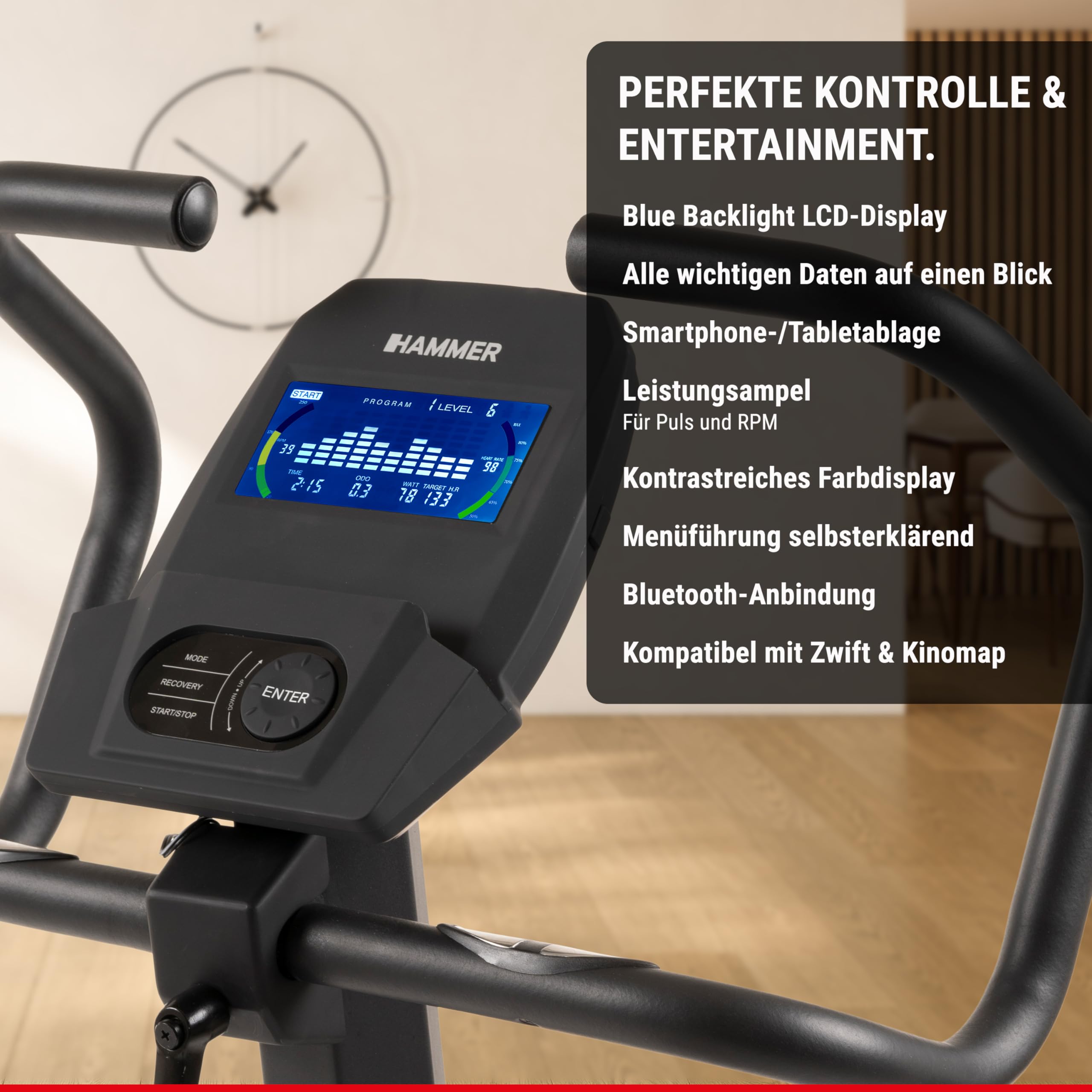 HAMMER Ergometer CardioPace 5.0 NorsK, 24 Programme, Bluetooth, 8 kg Schwungmasse, Kinomap & Zwift