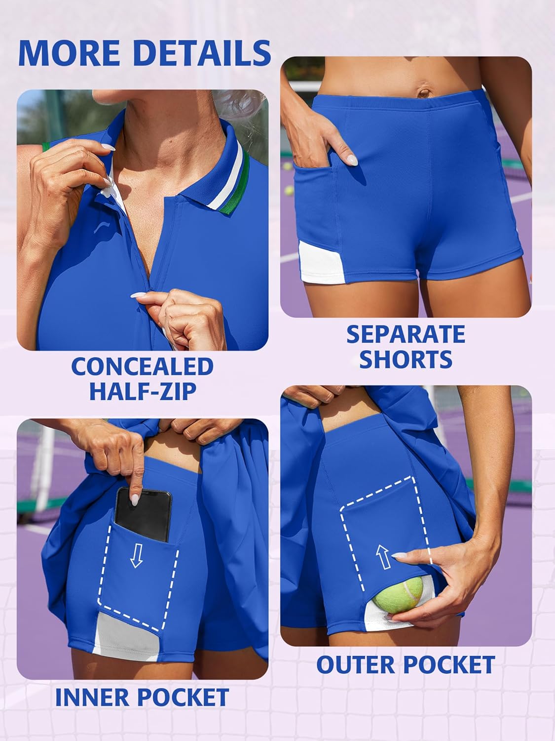 ATTRACO Women Tennis Dresses Polo Golf Dress Zip Up Pleated Workout Dress with Built in Shorts and Bra - Image 6