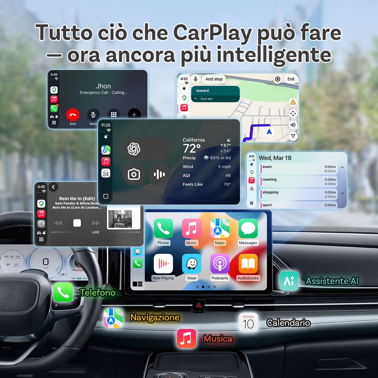 OTTOCAST Mini 2025, 2 in 1 Adattatore Carplay Wireless per iPhone, Adattatore Android Auto Plug & Play, Converte il Carplay Cablato in Wireless, Compatibile con auto con CarPlay Cablato e AA -Nero