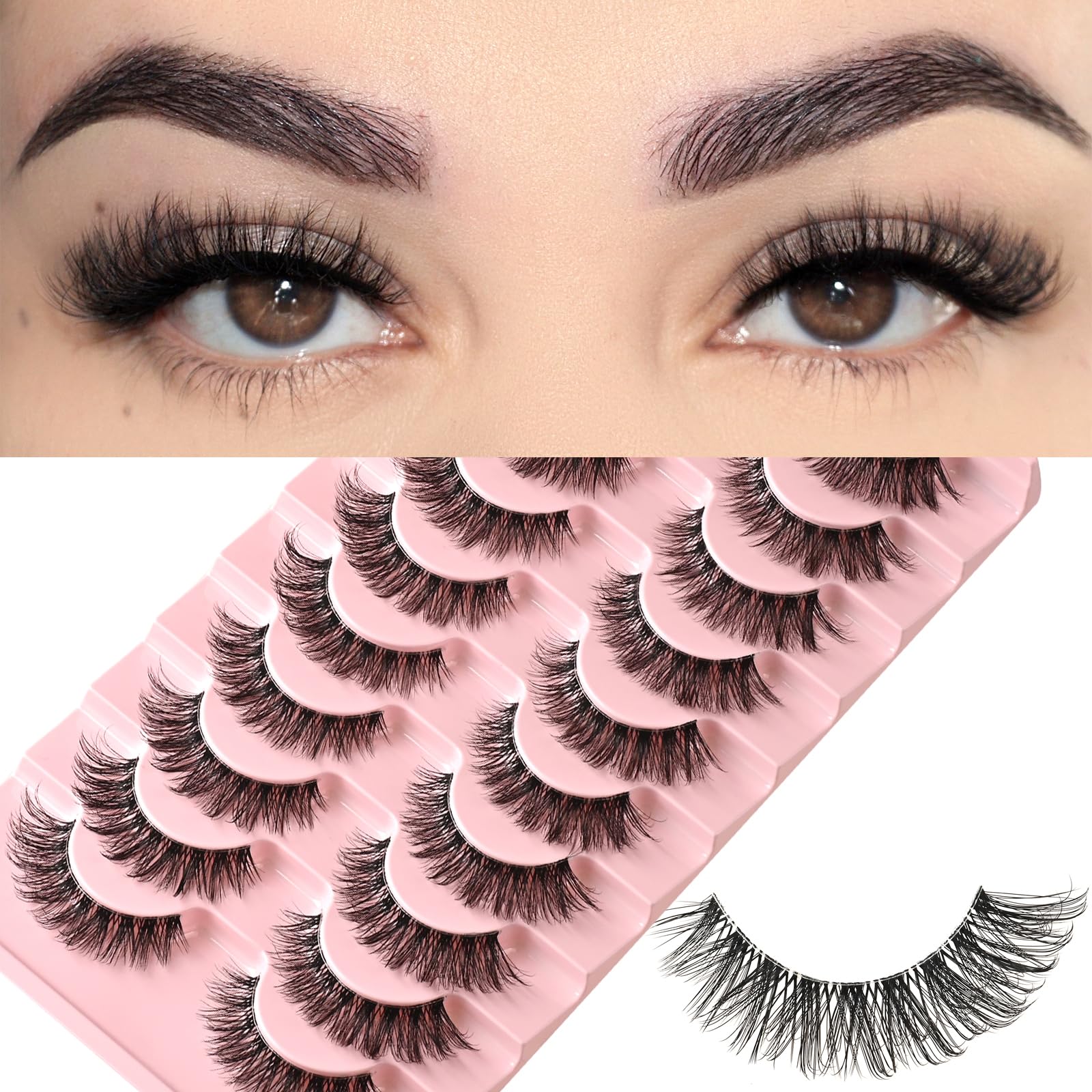 FARRED Natural Lashes Wispy False Eyelashes Fake Cat Eye Lashes Pack 10 Pairs Natural Look Lash Strips Fluffy Mink Eyelash Full Strip Lashes (C1 | 8-14MM)