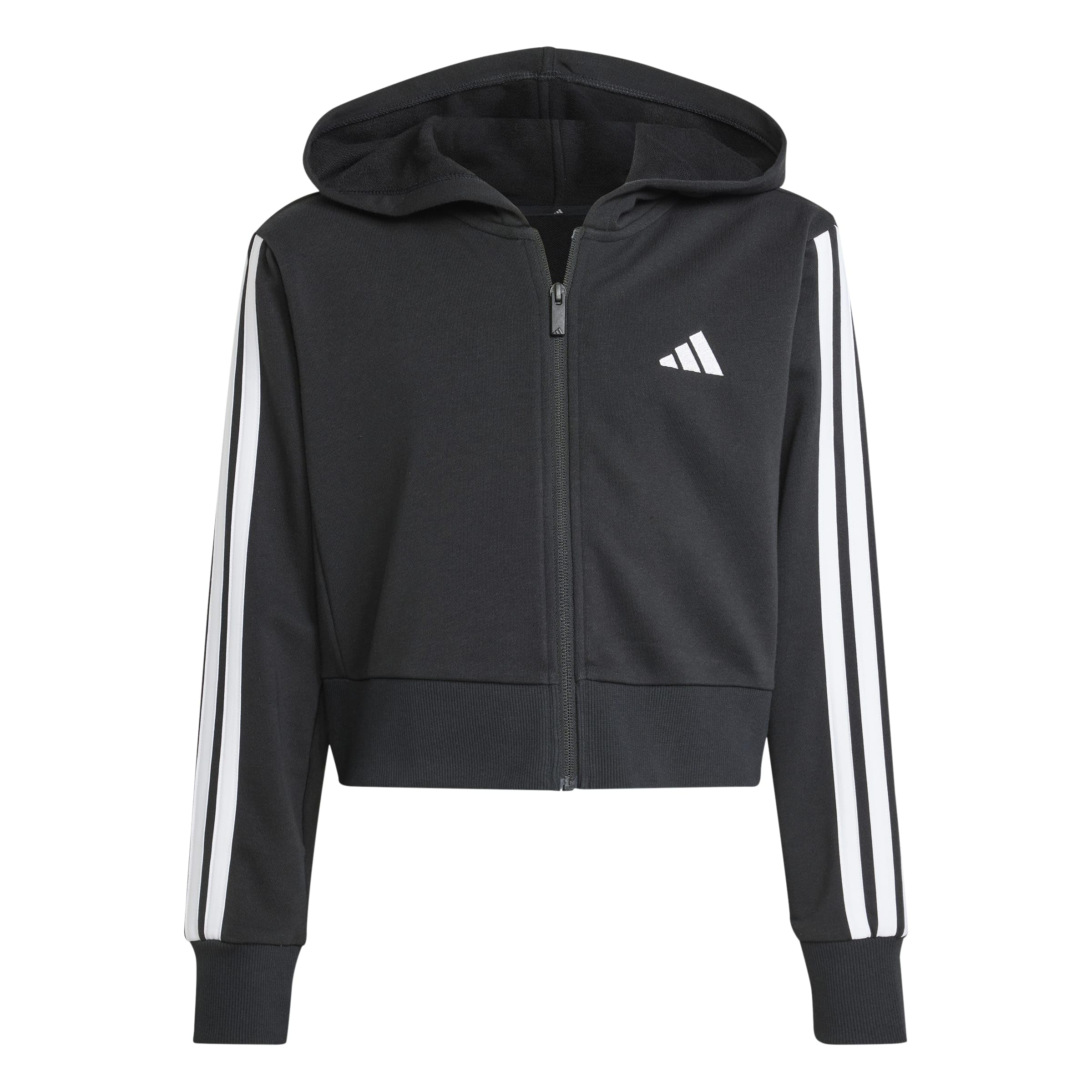 adidas Girl's Essentials Full Zip Crop Hoodie Sweatshirt, Black/White, 9-10 Years