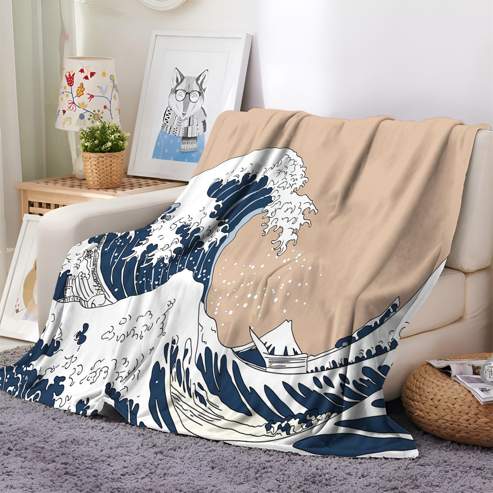 Plaid Polaire Vague Kanagawa 200x200 - Fini les Pieds Froids sur le Canapé