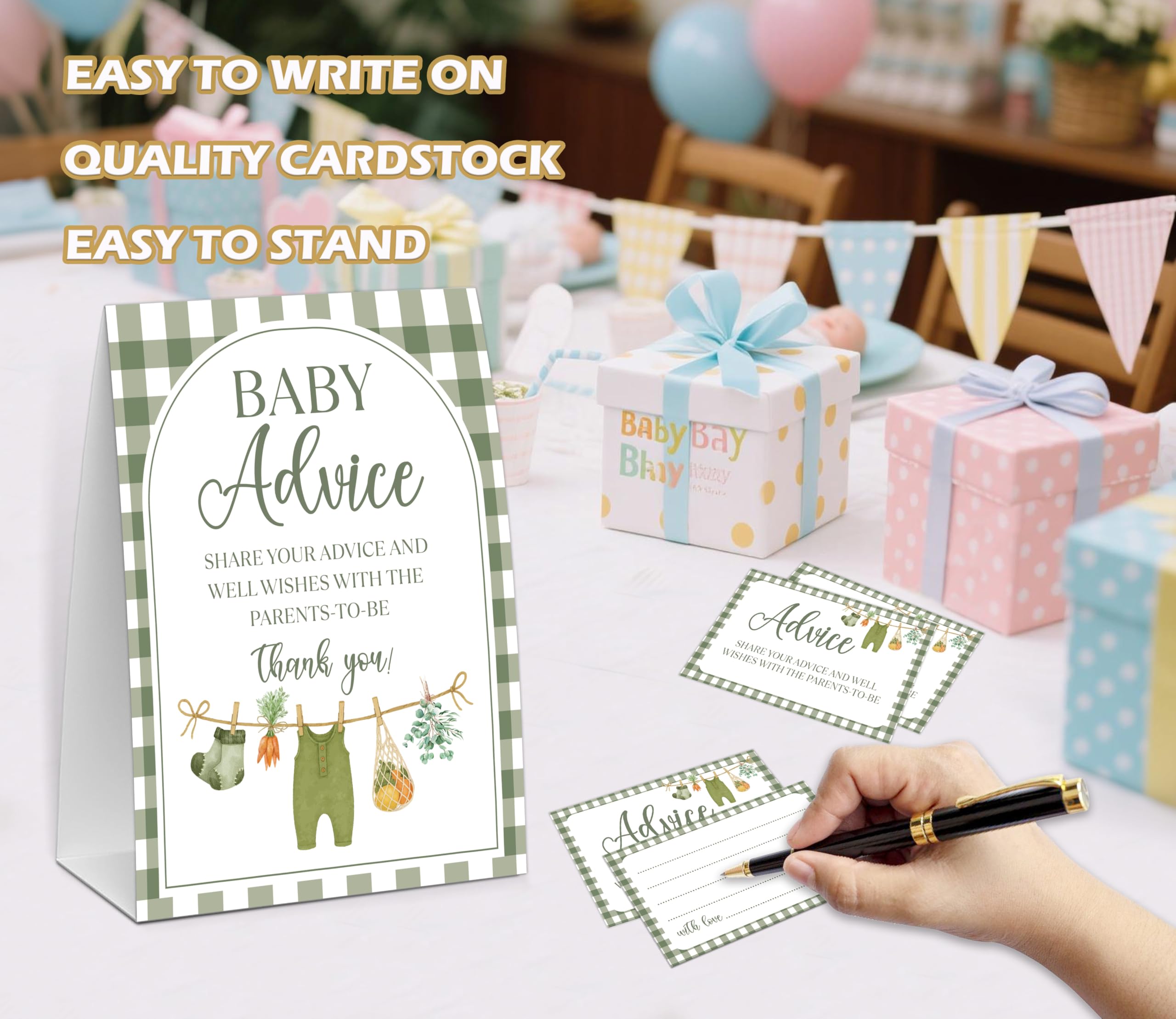 Porady dla rodziców na baby shower, gra na baby shower, zawiera jeden znak 5 × 7 i 50 kart z poradami, artykuły dekoracyjne na targu rolników ujawnienie płci - FH06