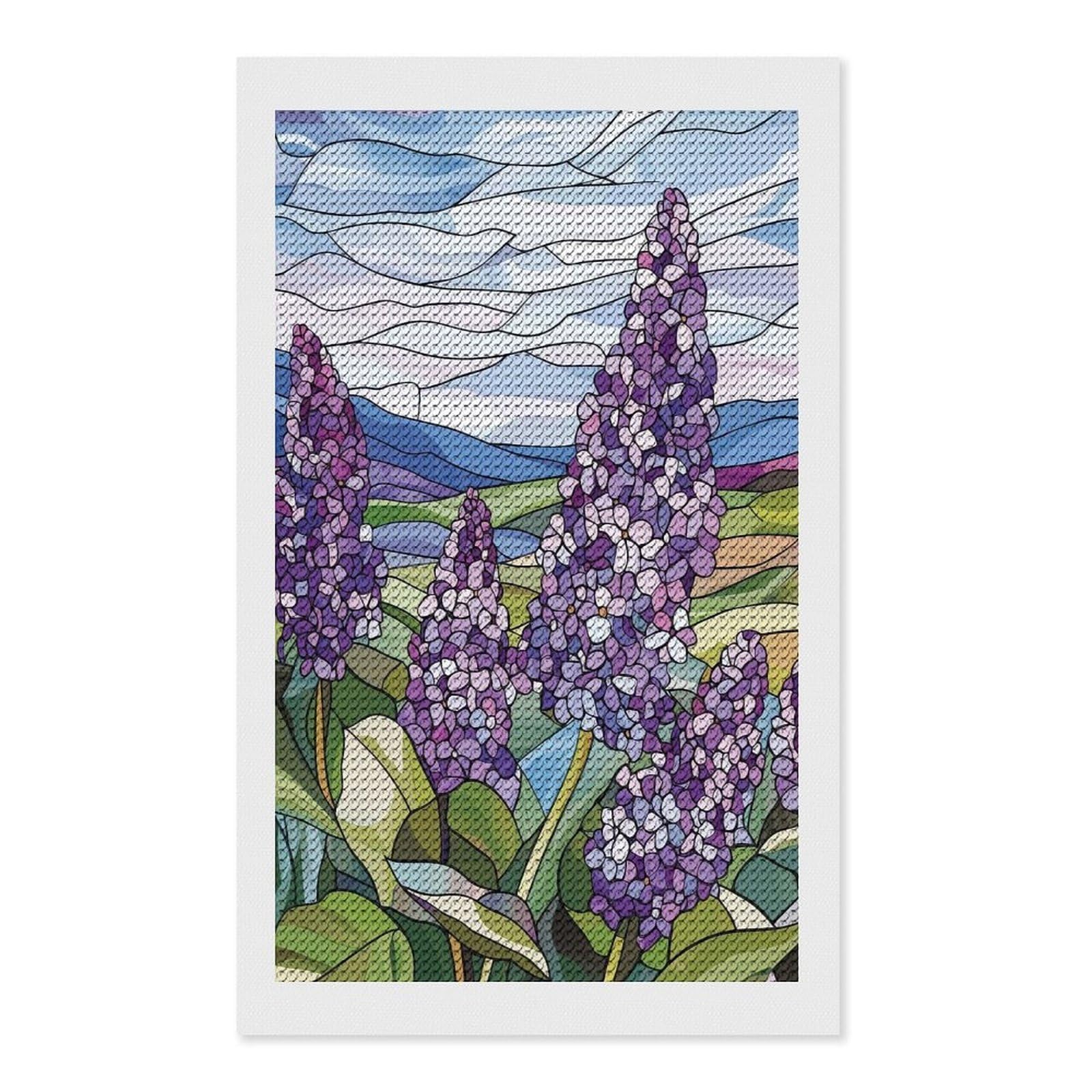Junmoney Lilac Flowers in Stained Glass Diamond Painting Canvas Set 12"x20", with Tool Kit, Easy to Enjoy, Home Wall Decor, Thoughtful Handmade Gift