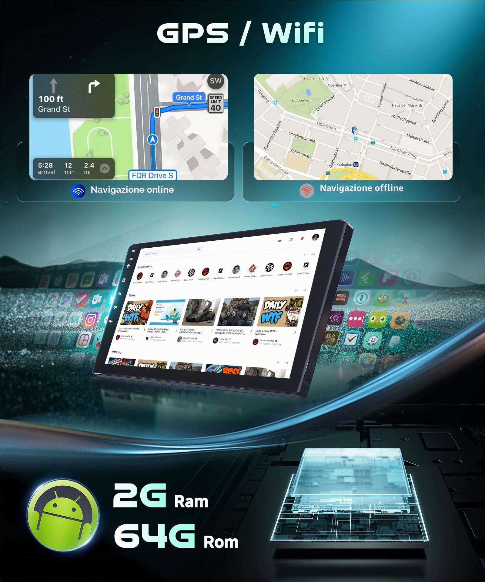 2G&64G 9" Autoradio per Audi A4 2002-2008 con Carplay Android Auto Wireless Android 15,touchscreen Bluetooth RDS/FM Radio,Wi-Fi Navi/Telecamera posteriore AHD