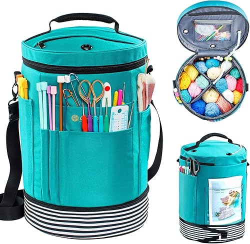 Miniatura 6 de MYBAGZING Bolsa de ganchillo expandible, organizador de almacenamiento de hilo, bolsa de hilo y bolsa de ganchillo, soporte de hilo para ganchillo,