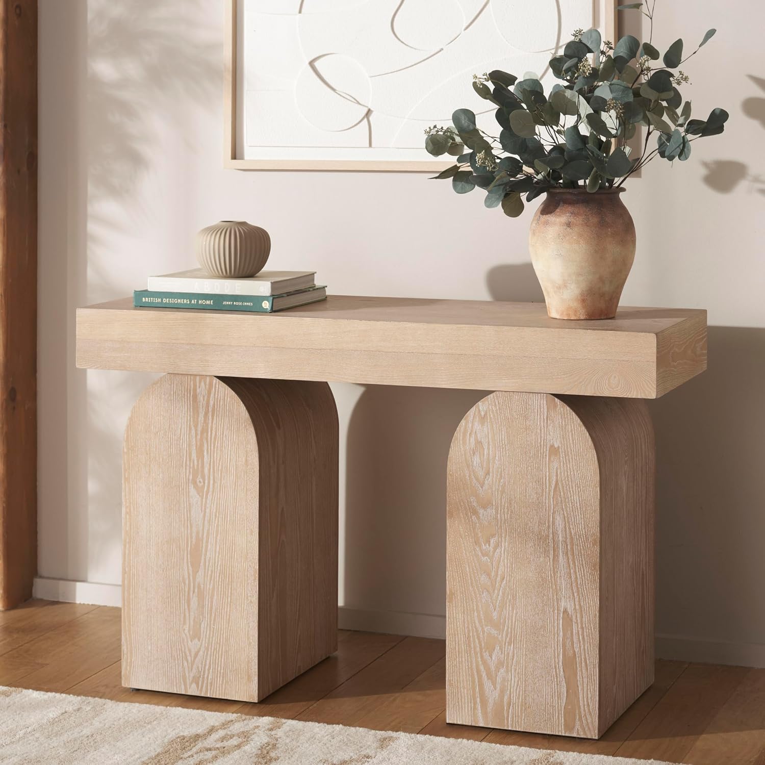 SAFAVIEH Home Collection Ekoshi Mid-Century Modern Bleached White Console Table (CNS2306B)