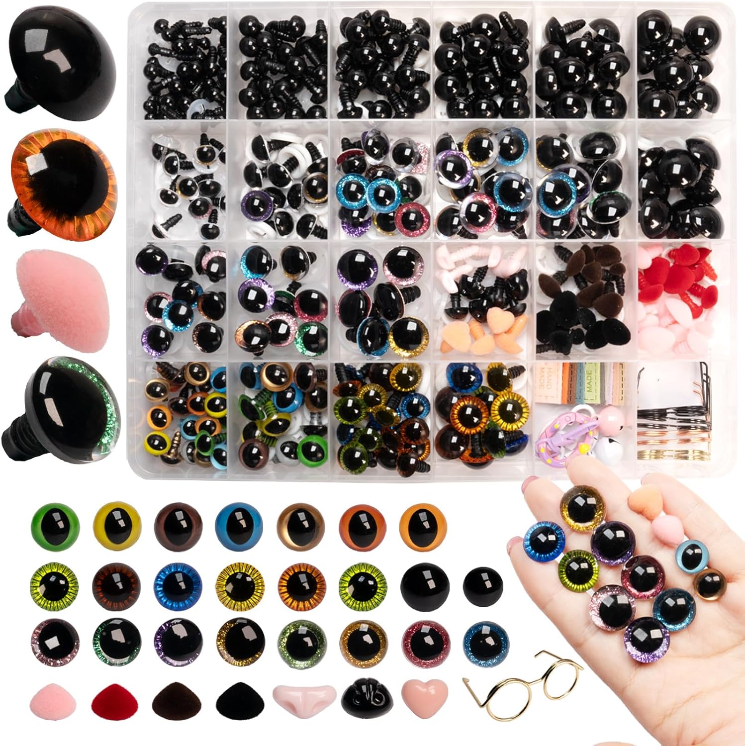 SEVENSUN 636 PCS Safety Eyes for Crocheting, Crochet Safety Eyes and Noses for Amigurumi Crochet Animals Craft Doll Eye Glasses