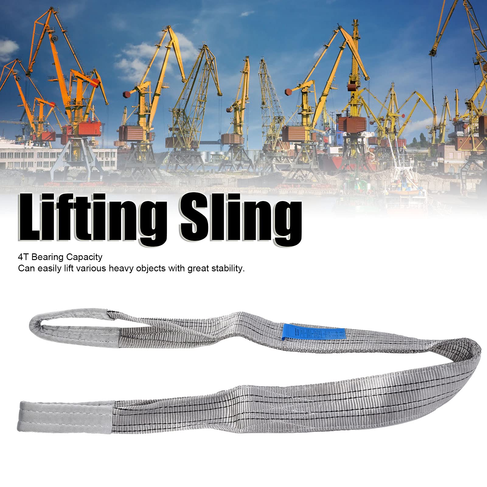 Heavy Lifting Straps, PES Industrial Lifting Sling, 4T Load Capacity Flat Hoist Webbing, Thickened Strap Accessory for Machinery Transportation, Port Shipping, Power Engineering