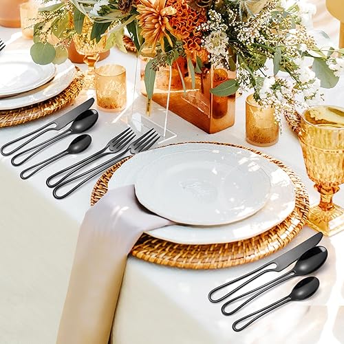 Miniatura 8 de Black Silverware Hollow Out Handle Flatware Set for 4 Stainless Steel Cutlery 20 Piece Fork Knife and Spoon Unique Festival Parties Kitchen Daily Use