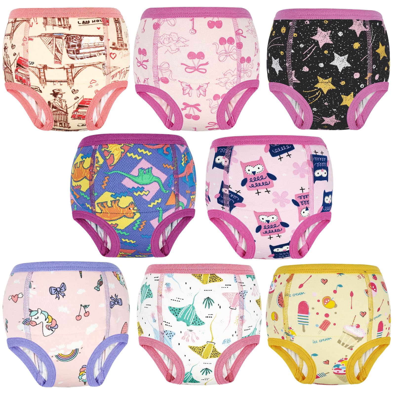 FLYISH DIRECT Culottes Apprentissage Propreté Filles et Garçons 100% Coton, 8 Paires de Culottes Enfant Apprentissage, Couche Absorbante Réutilisable, Humeur Rose, 5 ans