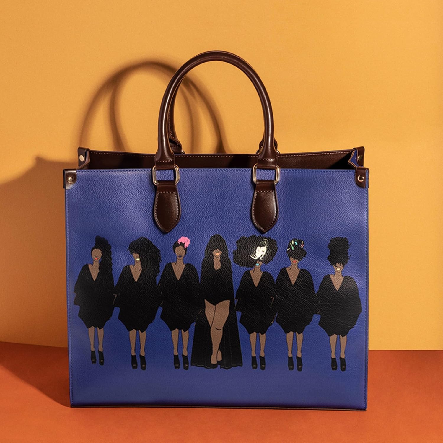 Pardon My Fro Tote Bag for Women – Large Shoulder Bag with Zippered Compartment, Fits Laptop, Mahogany Yellow and Tribe Blue
