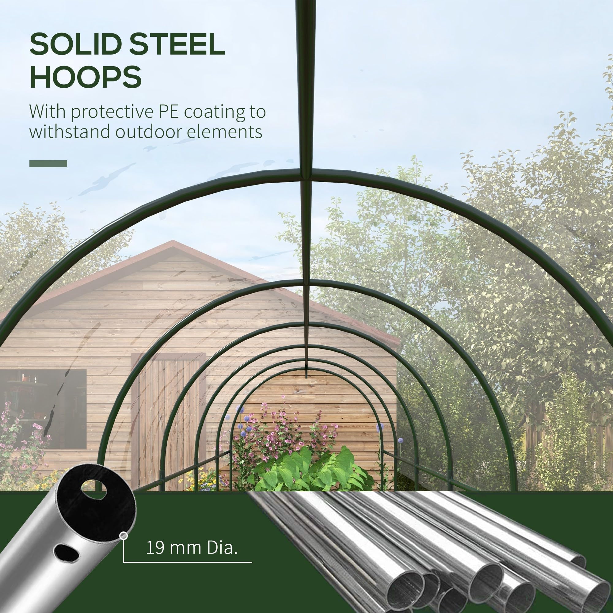 Outsunny Garden serra per pomodori 6 x 1,23 x 1,71 m 7 cerchi in acciaio - telo in plastica