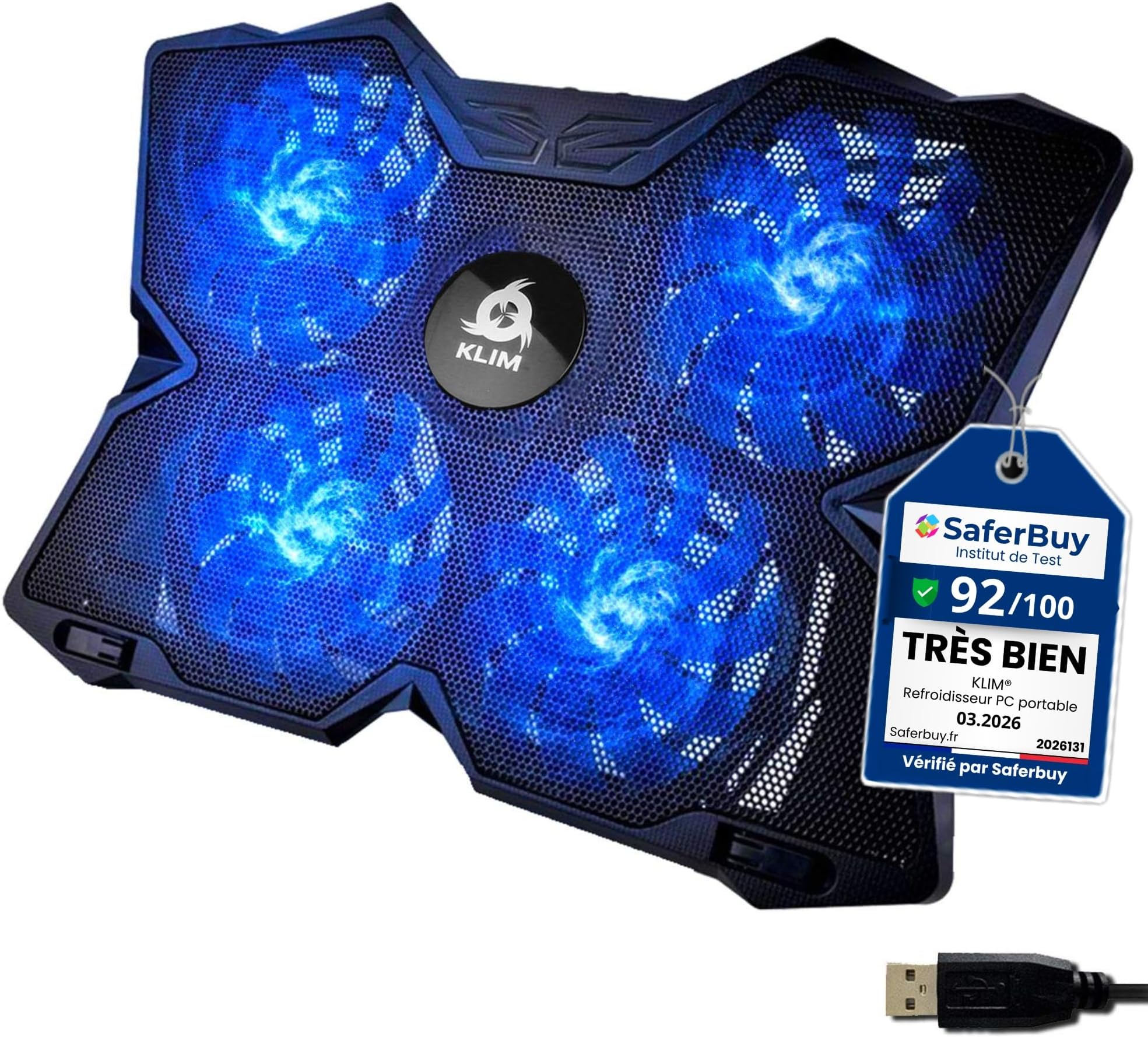 Wind Laptop Cooling Pad - More Than 500 000 Units Sold - New Version - The Most Powerful Rapid Action Cooling Fan - Laptop Stand with 4 Cooling Fans at 1200 RPM - USB Fan - PS5 PS4 - Blue