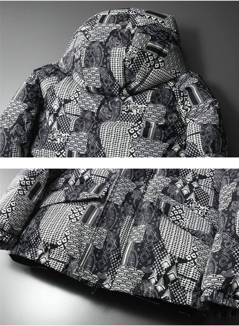 Youllyuu White Duck Down Men's Coats Winter Hooded All Over Printed Slim Fit Thicken Jackets