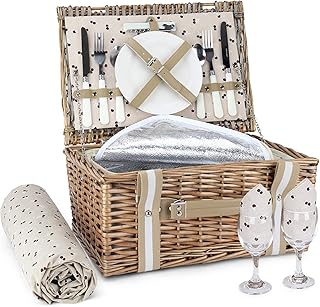 Willow Picnic Basket Set for 2 Persons with Large Insulated Cooler Bag a...