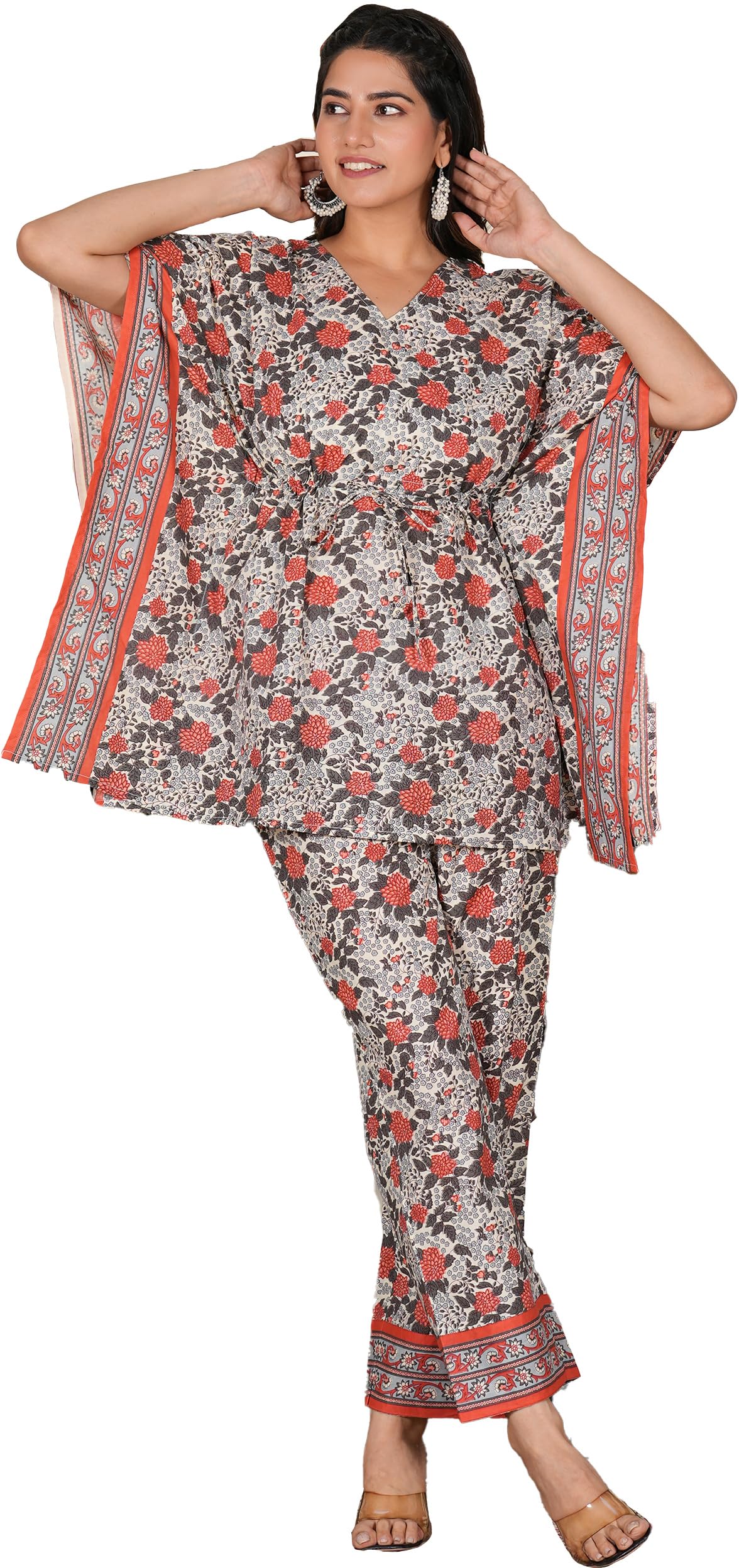 akiko Women's Multi Floral Printed Kaftan Co-ord Set (Multi)-picture-27