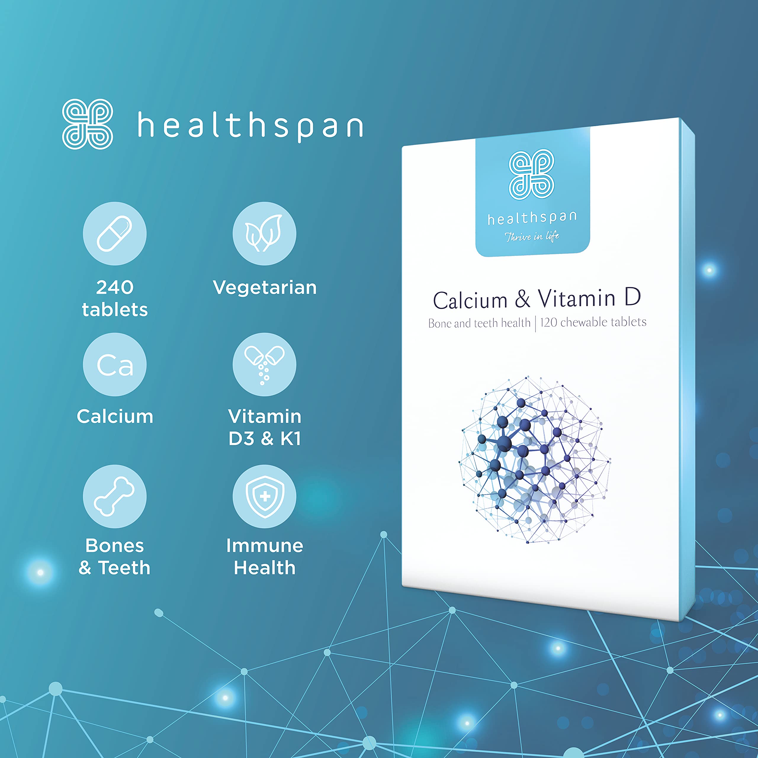 Healthspan Calcium & Vitamin D (240 Chewable Tablets) High Strength