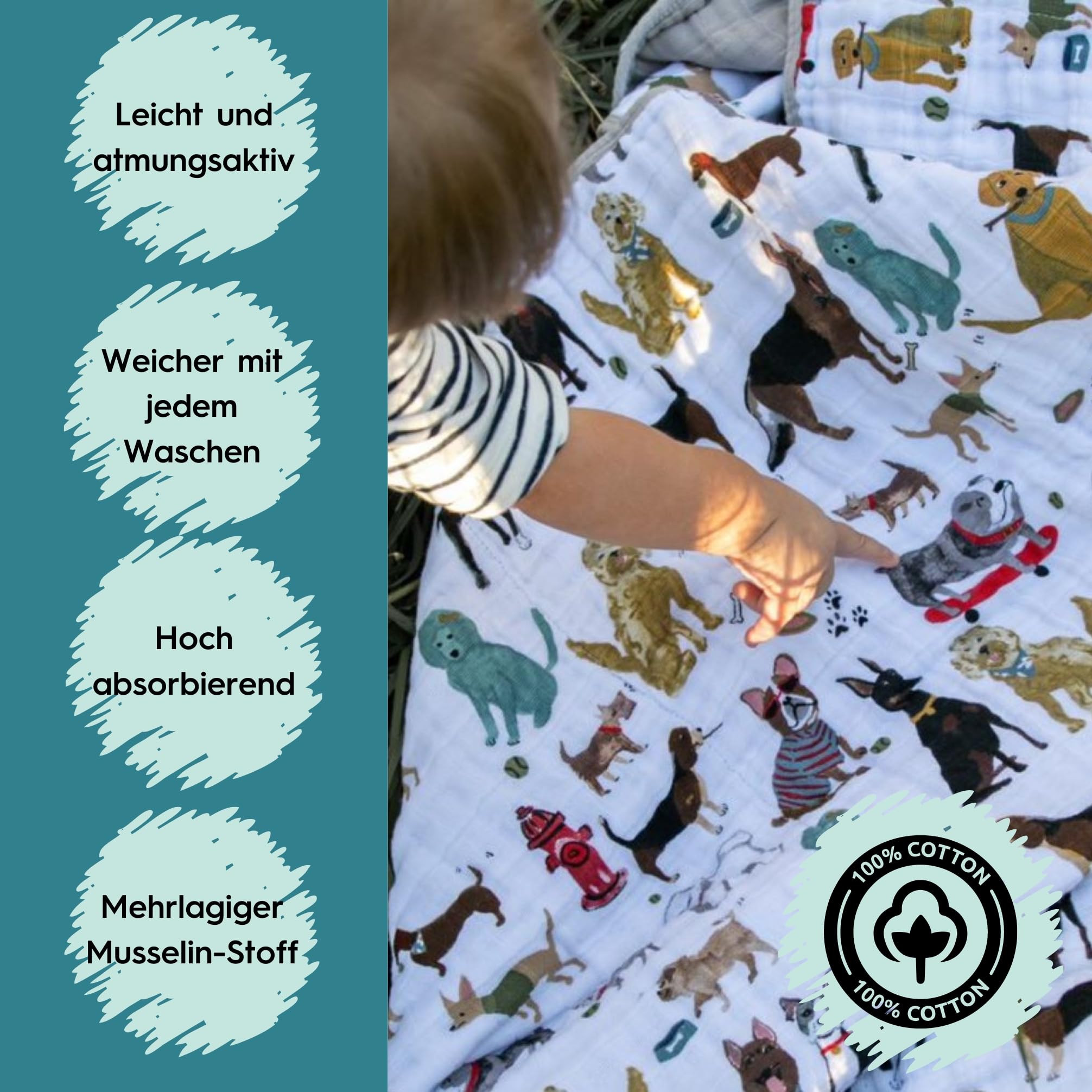 Little Unicorn Baby-Musselin-Decke, Baumwolle, 150 cm x 180 cm
