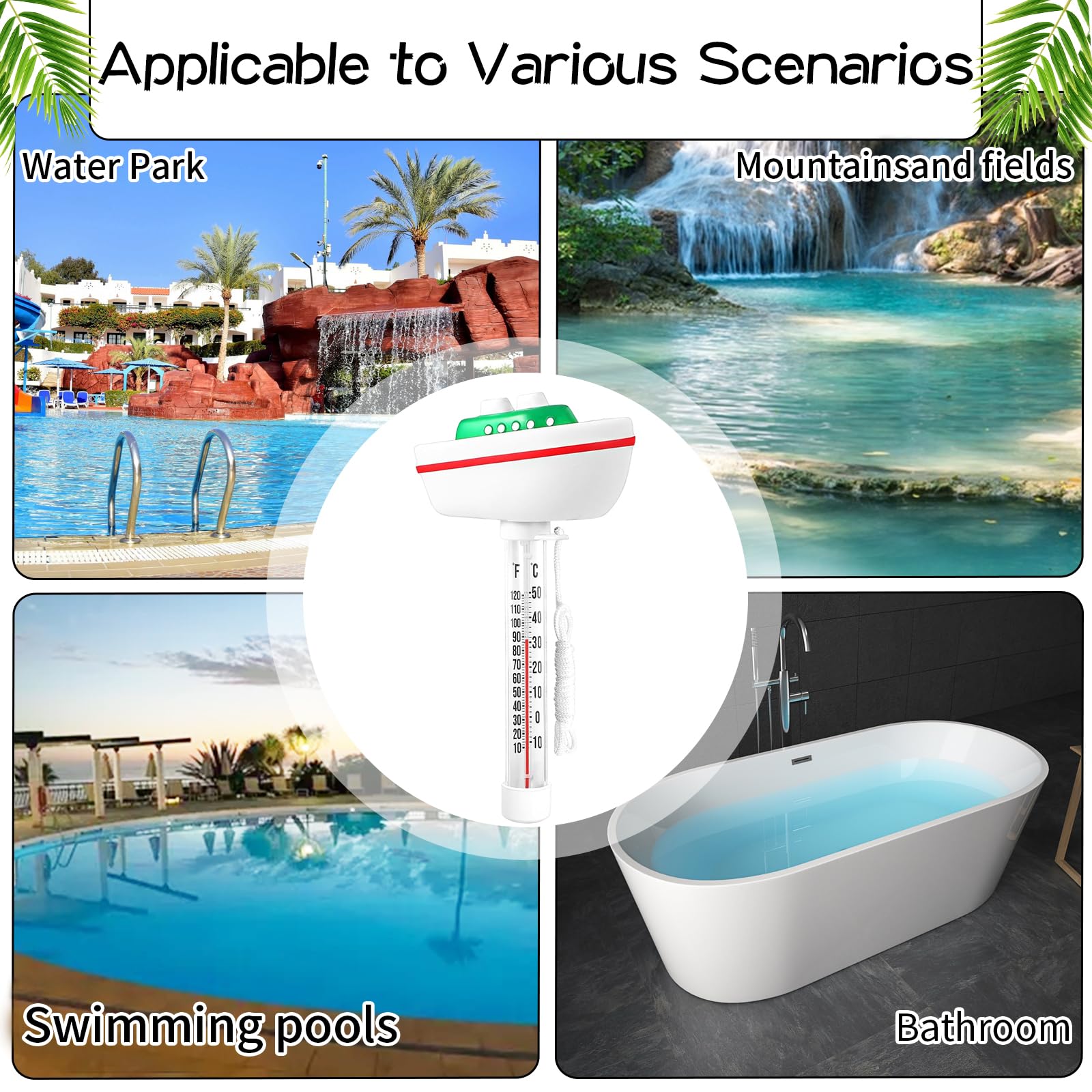 Poolthermometer, Pool Thermometer, Wasserthermometer, Poolthermometer Schwimmend,Badethermometer mit Seil,Thermometer Wasser Leicht Ablesbar,Wassertemperatur Wasserthermometer für Pools Wanne und Spas