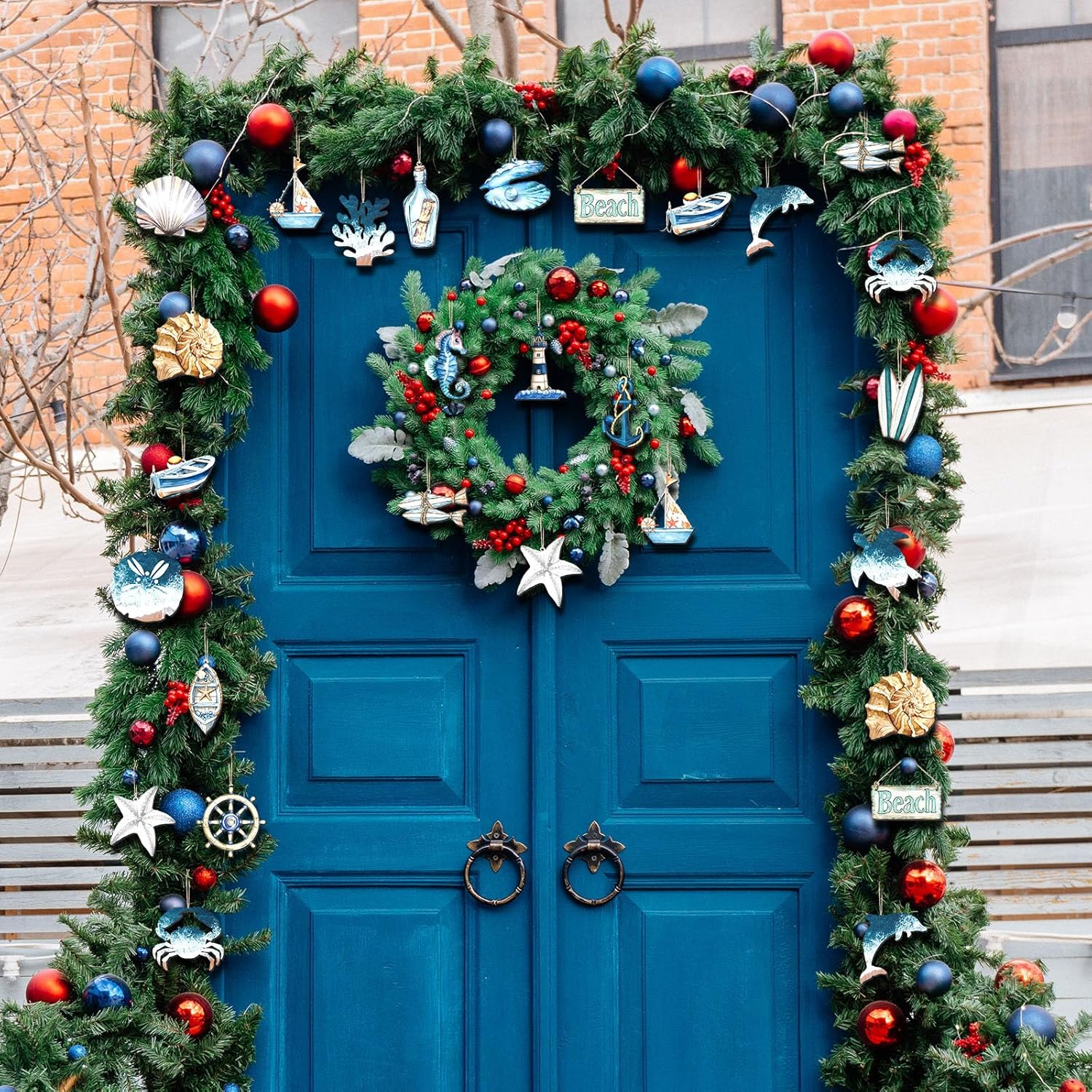 20 Pcs Ocean Metal Ornaments Ocean Beach Coastal Nautical Navigation Ornaments for Tree Starfish Seahorse Sea ​​Turtle Hanging Decorations for Summer Party Xmas Hanging Decor