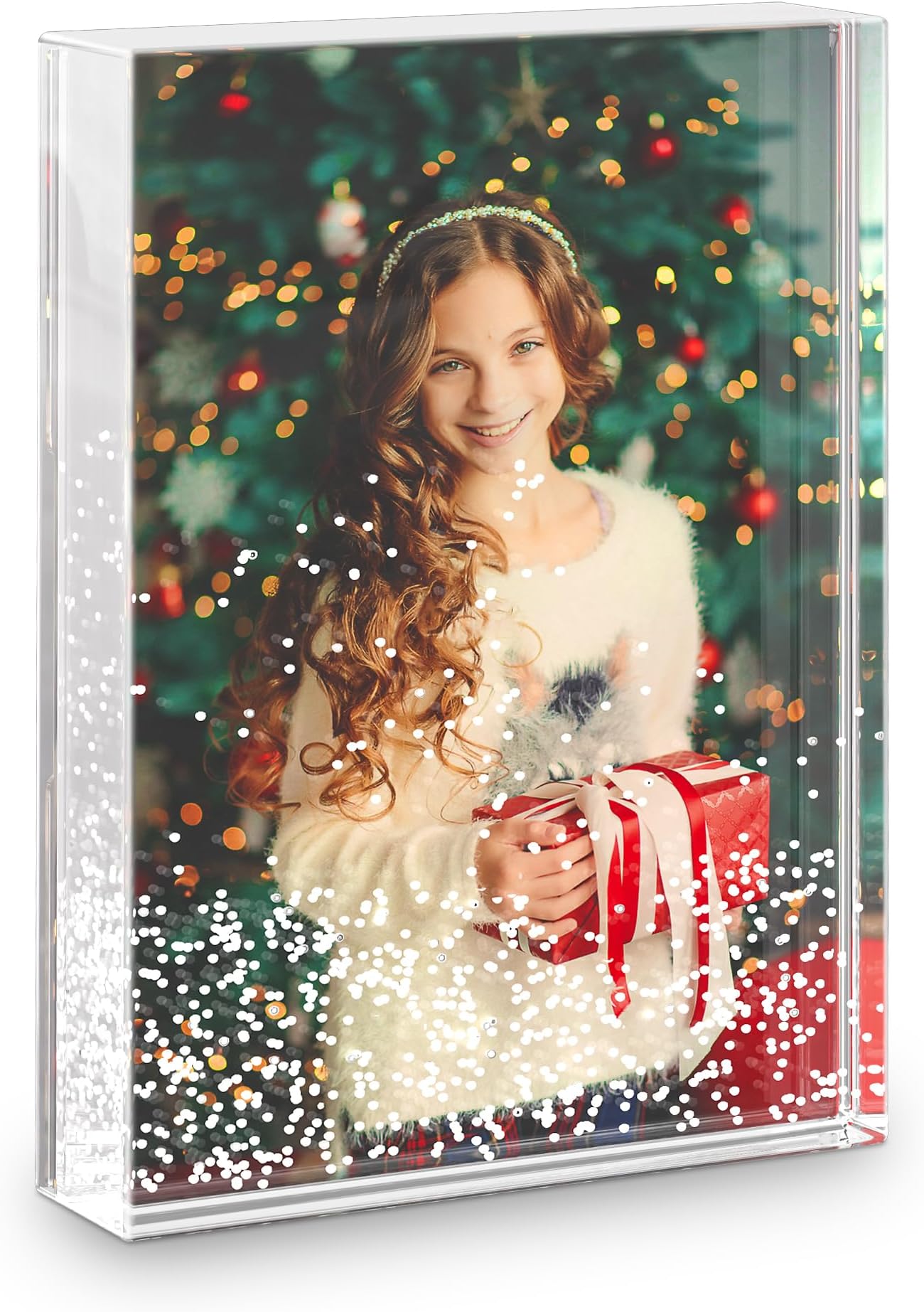 Chermory Glitter Liquid Photo Frame for Christmas, Clear Plastic Acrylic Floating Sparkle Water Personalized Snow Globe Photo Frame Cute Family Couple Custom Gift (3.5 * 5 Inches)