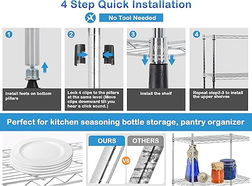 Miniatura 6 de MKDLUFEI Estantería de alambre de 3 niveles, altura ajustable, capacidad de 450 libras, estantería de metal pequeña para almacenamiento, estantes de
