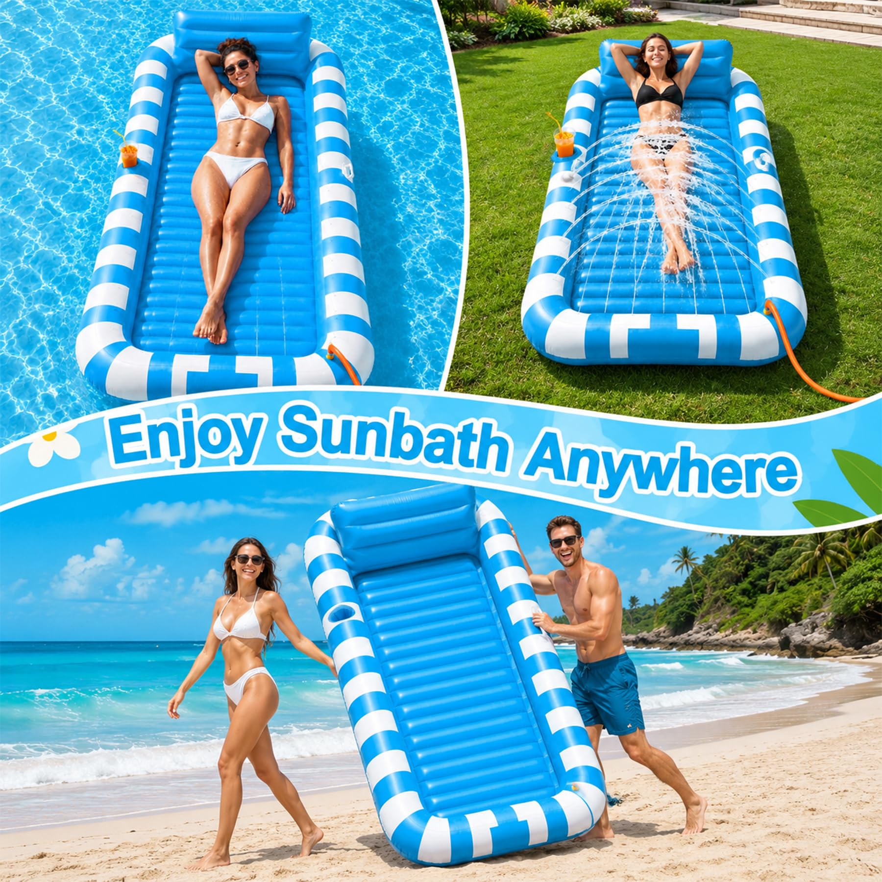 Luftmatratze 200x125CM Pool Erwachsene Outdoor Aufblasbar mit Eingebautem Sprinkler