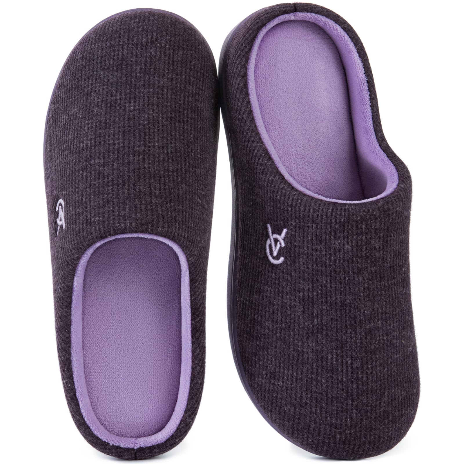 VeraCosy Women's Two-Tone Slippers Soft Comfy Knit Memory Foam Non-slip Indoor House Shoes
