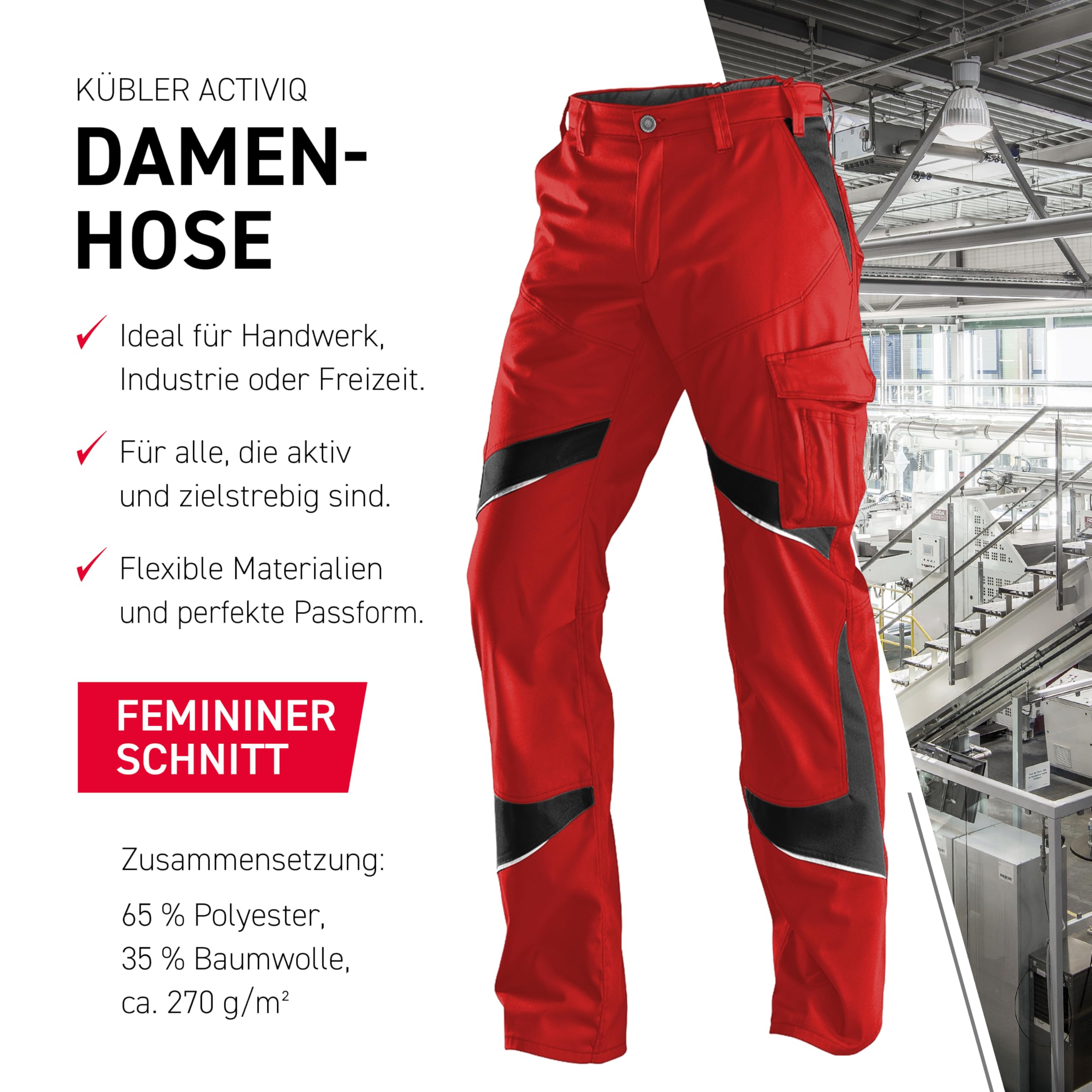 KÜBLER Workwear ACTIVIQ - Pantaloni da lavoro da donna, pantaloni funzionali da donna, abbigliamento da lavoro professionale per artigianato e industriale, da lavoro da donna, con tasche, Oeko-TEX