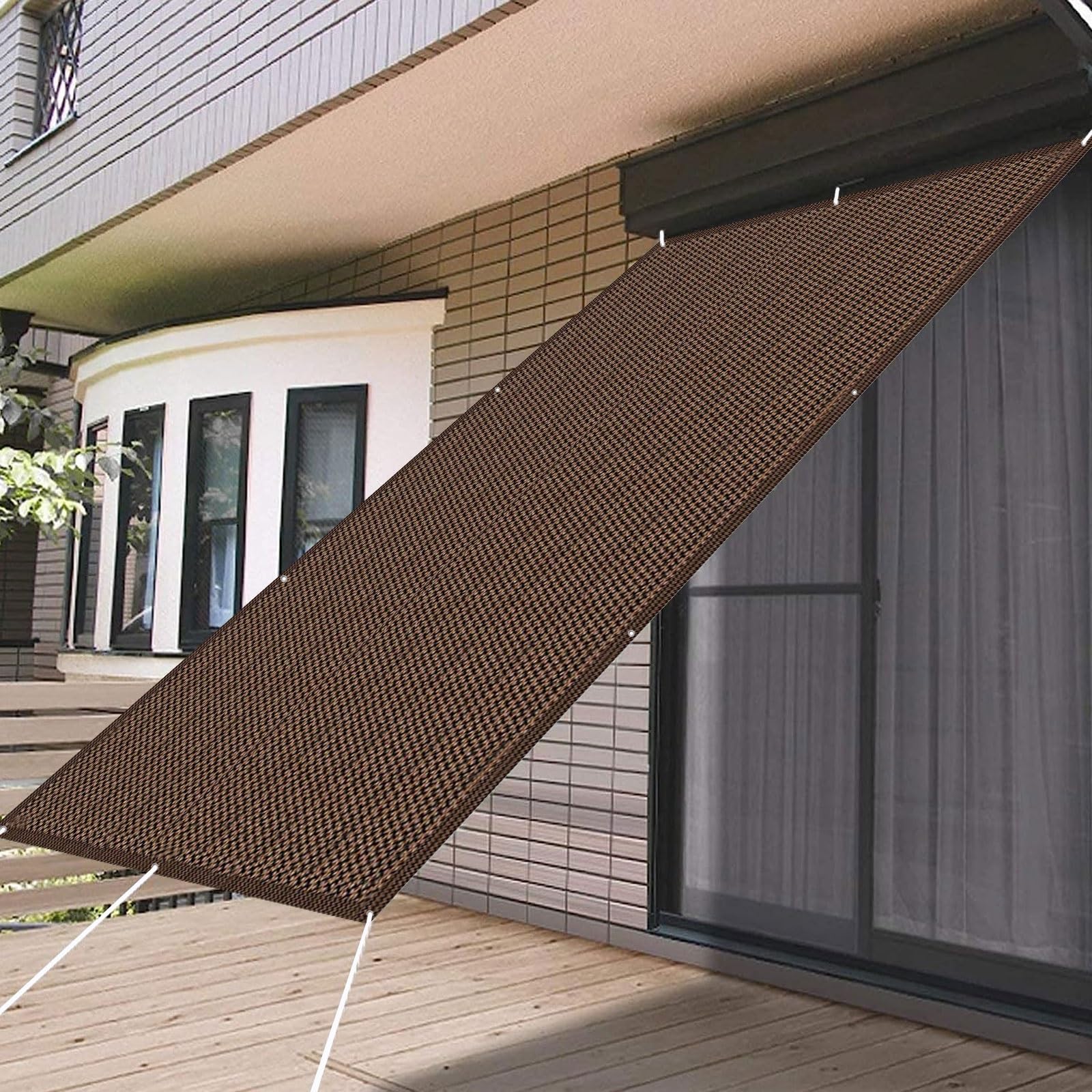 Voile d'ombrage rectangulaire 2.5 x 5 m HDPE avec kit de fixation terrasse jardin balcon marron