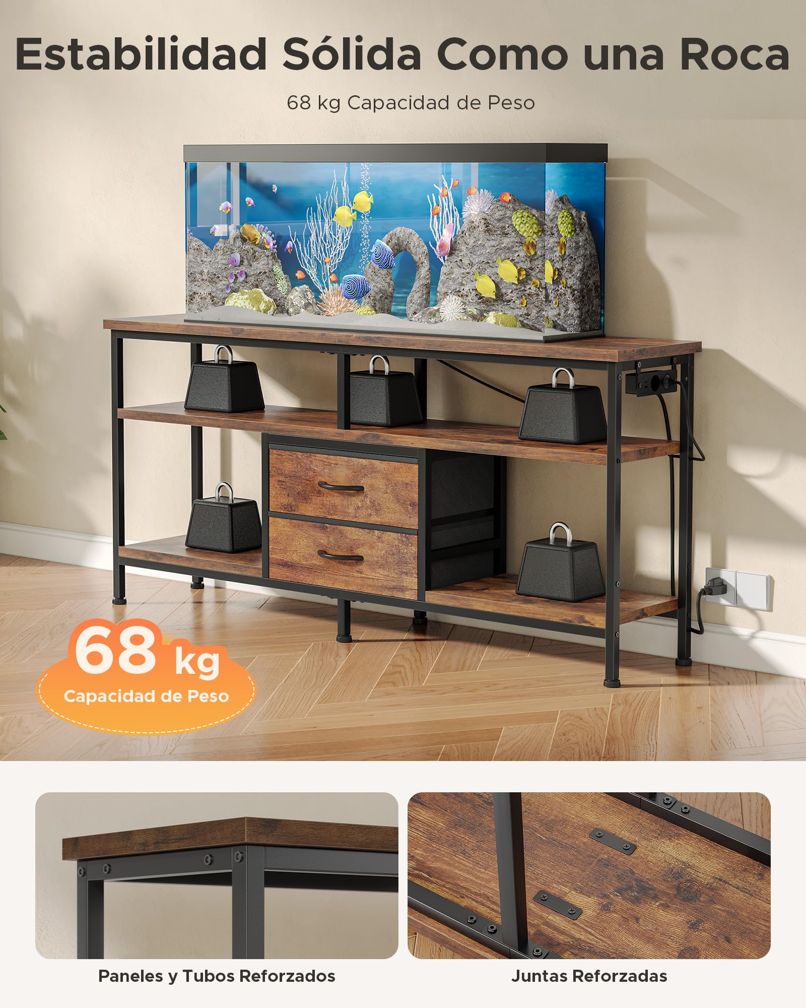 CO-Z Mueble TV Tono Madera 140×30×60 cm, Mueble de Salon para televisores de 43–65 pulgcon Iluminación LED y Estación de Carga Desmontable, Estantes Abiertos con Cajones de Tela