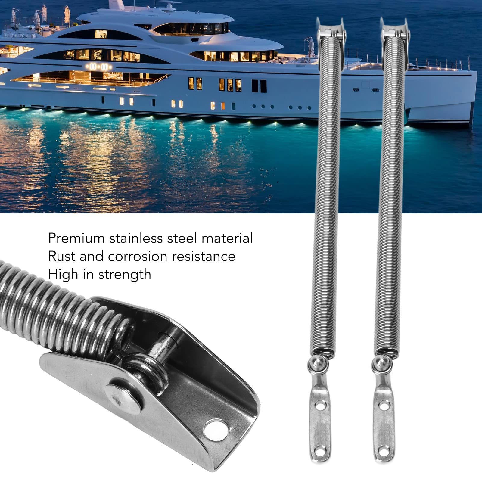 Keenso Lukendeckel-Stützhalter, 2 Stück Feder Lukenhalter 320 Mm Länge Hochleistungs-Edelstahl Hochfester Lukendeckel-Stützfederhalter Boots-/Yachtteile