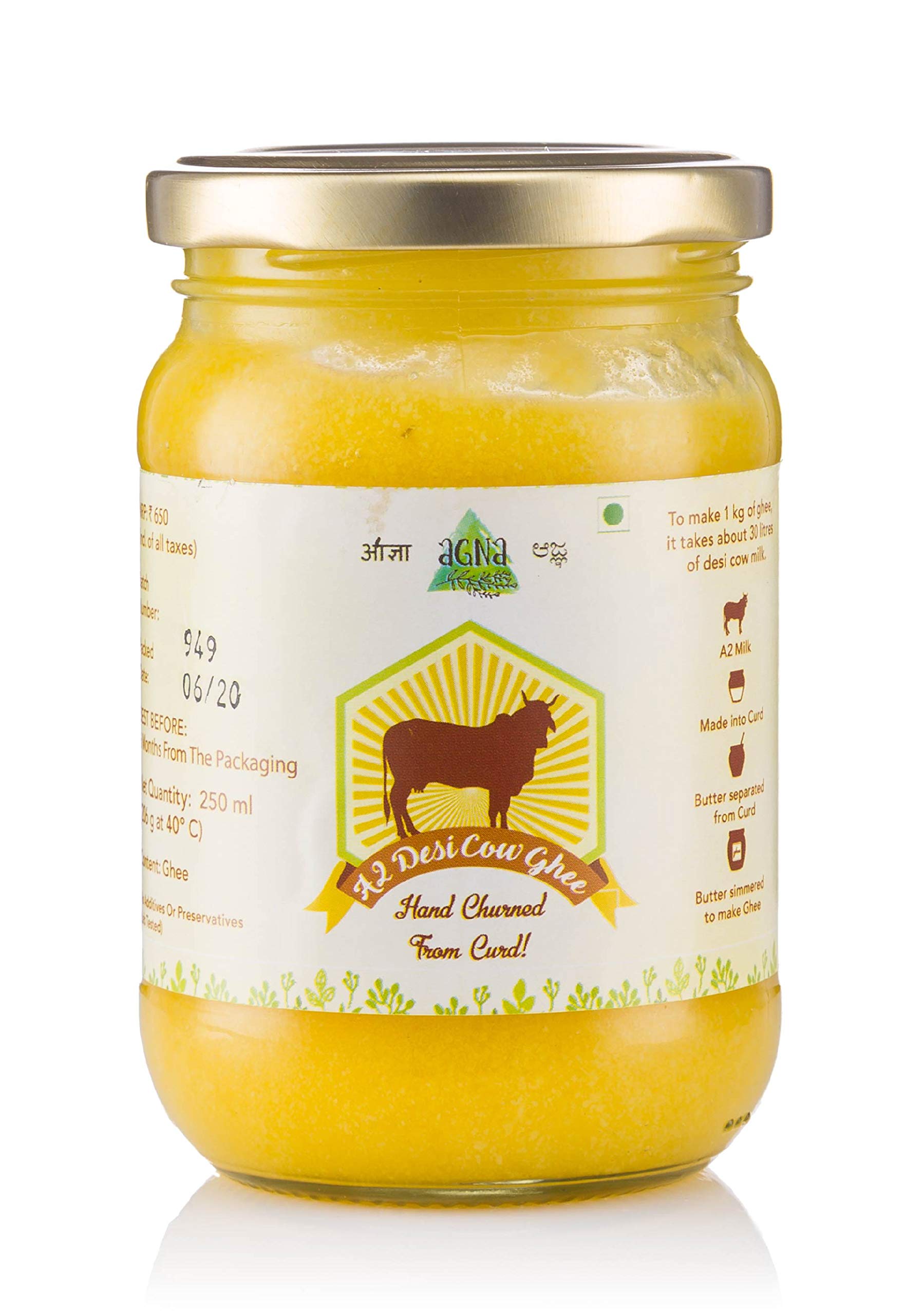 Agna A2 Desi Gir Cow Ghee (250ml) | From cultured Gir Cows | Hand Churned | Traditional Bilona Method | Pure, Fresh and Healthy | Natural Aroma | No Bad Cholesterol and Fats (B07VGQMDWZ) Amazon Price History, Amazon Price Tracker