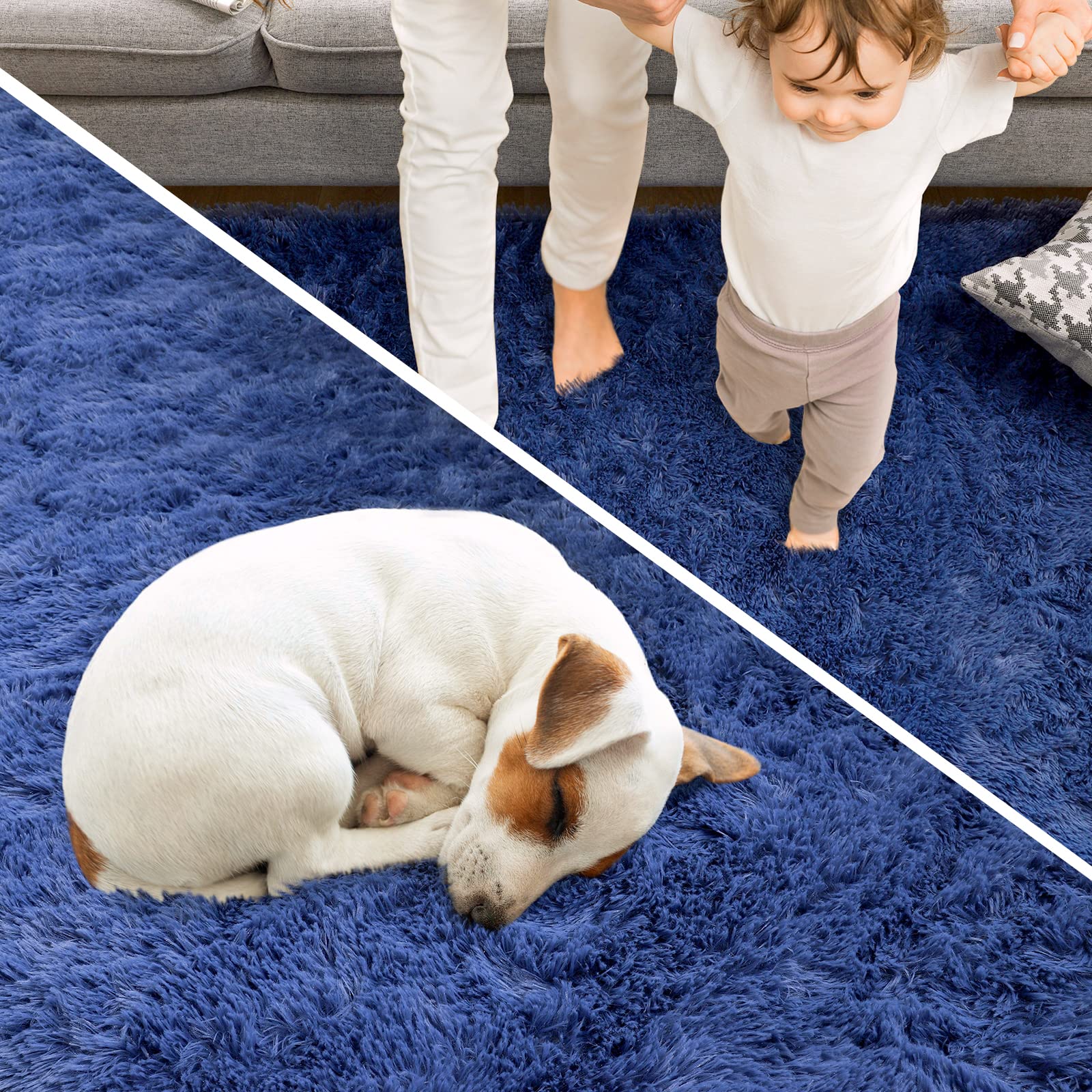 Kelarea Super Soft Shaggy Rug Fluffy Bedroom Carpets, 3x5 Feet Navy Blue, Modern Indoor Fuzzy Plush Area Rugs for Living Room Dorm Home Decorative Kids Girls Children's Floor Rugs