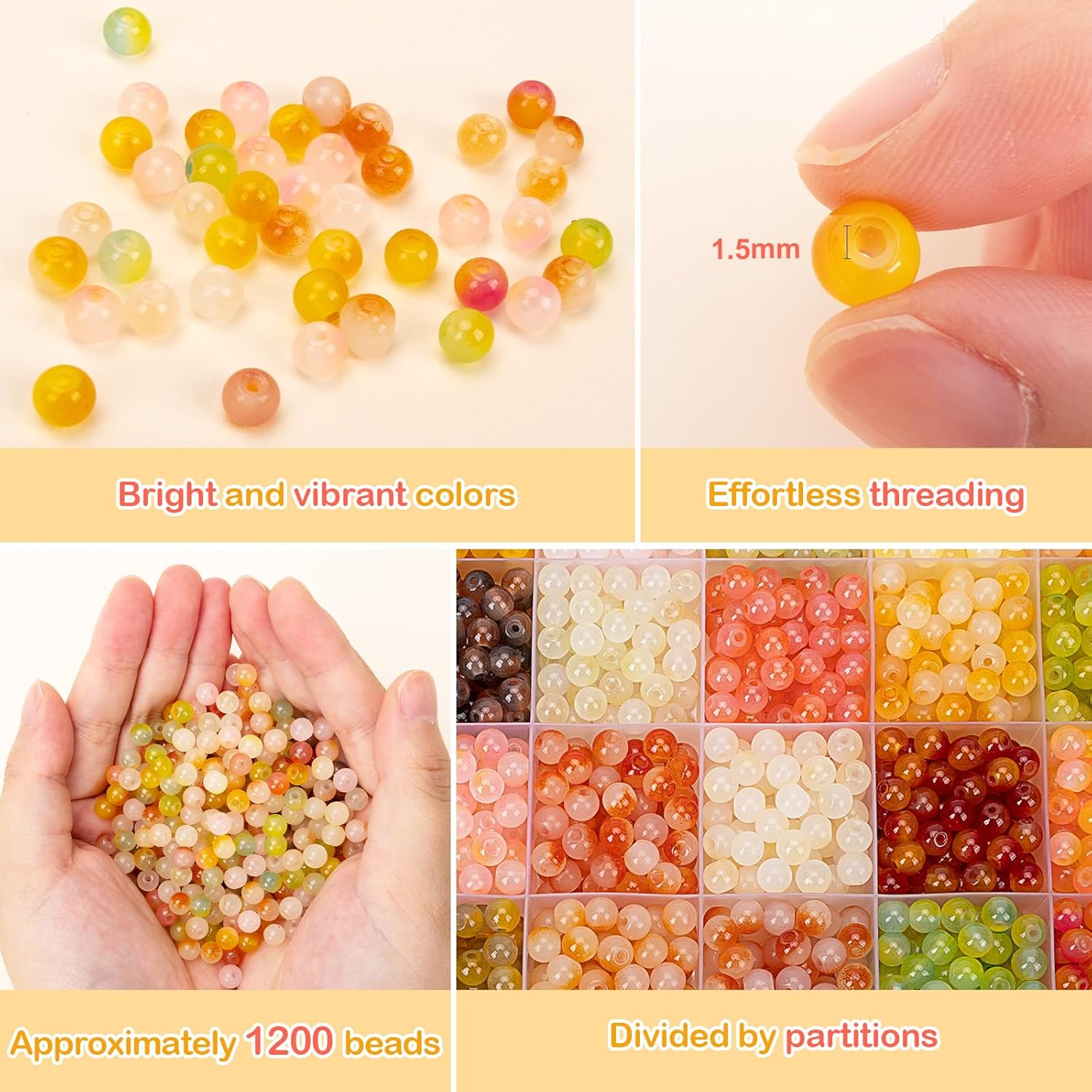 XSEINO About 1200+ pcs 6mm Glass Beads Bracelet Making Kit, 24 Assorted Yellow Bi-Color Fusion Series Crystal Beads for Jewelry Making, DIY Crafts, Friendship Bracelets - Image 4