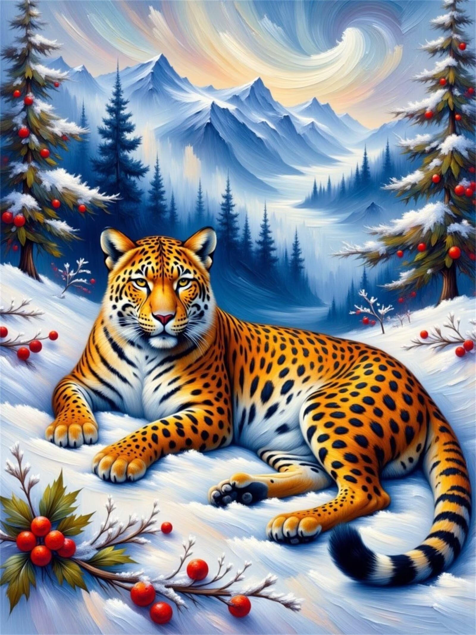 Diamond Painting Adulte Neige 95x115cm, 5D Broderie Diamant Kit Complet Baies d’animaux, DIY Square Peinture Diamant Artisanat Strass Point de Croix Painting pour Adultes, Décoration Intérieur
